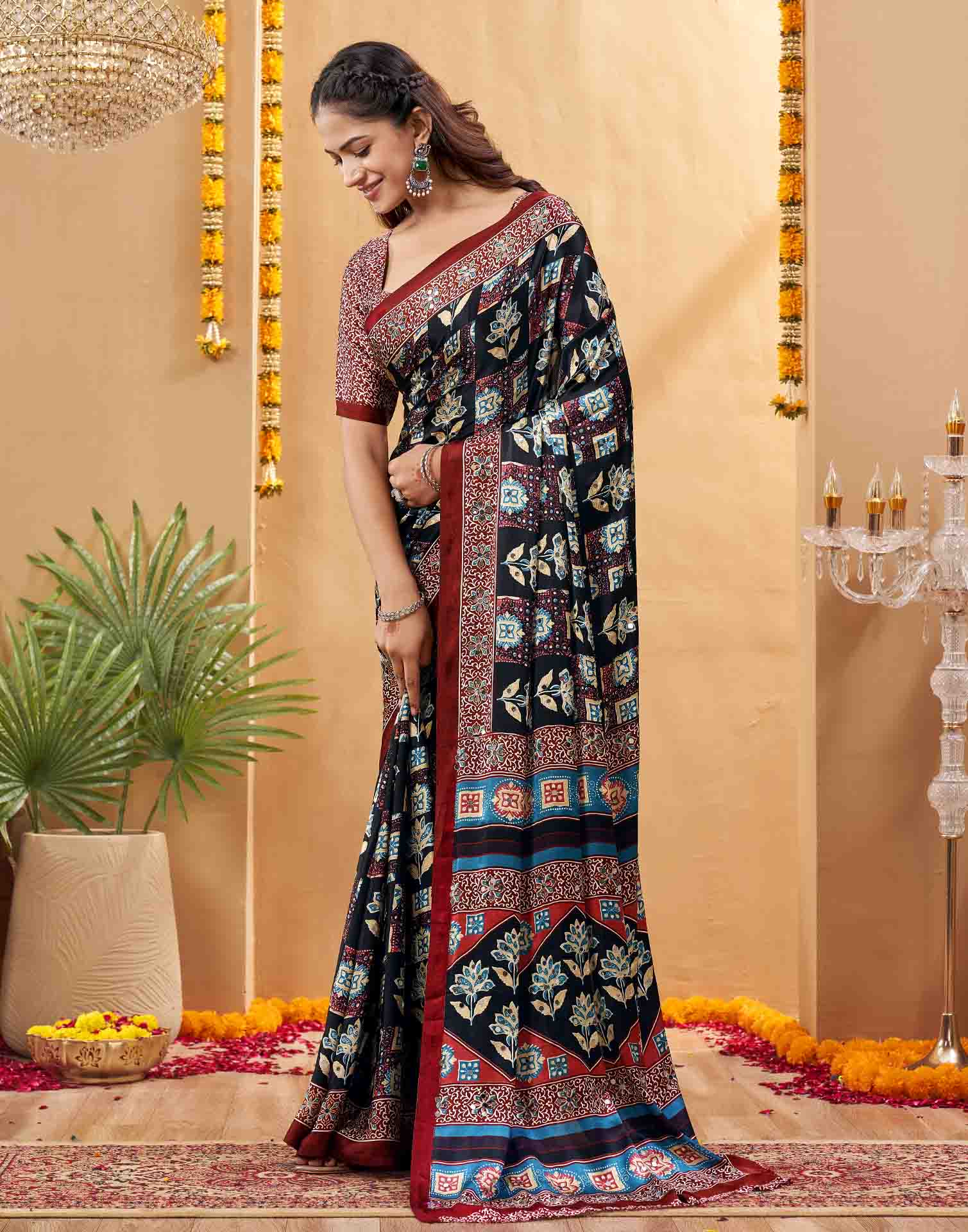 Black Silk Printed Kalamkari Saree
