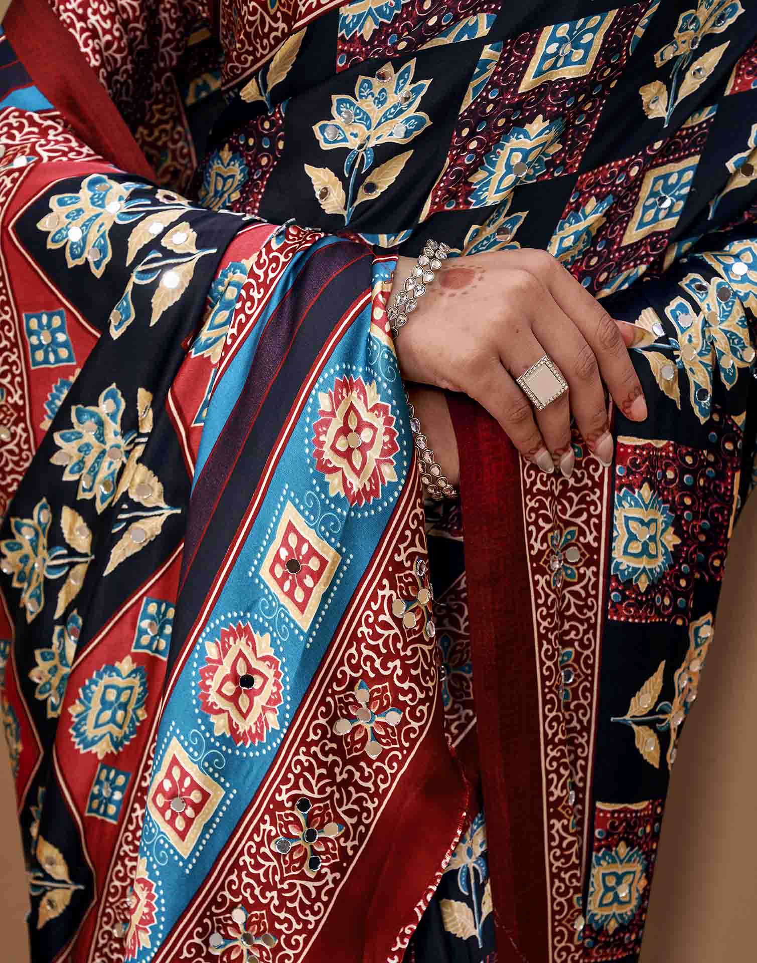Black Silk Printed Kalamkari Saree