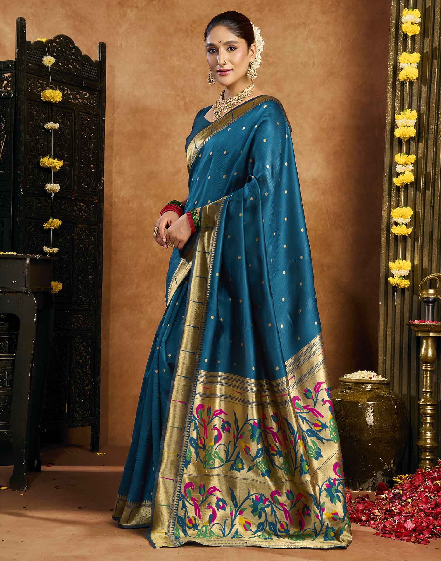 Rama Blue Silk Woven Paithani Saree