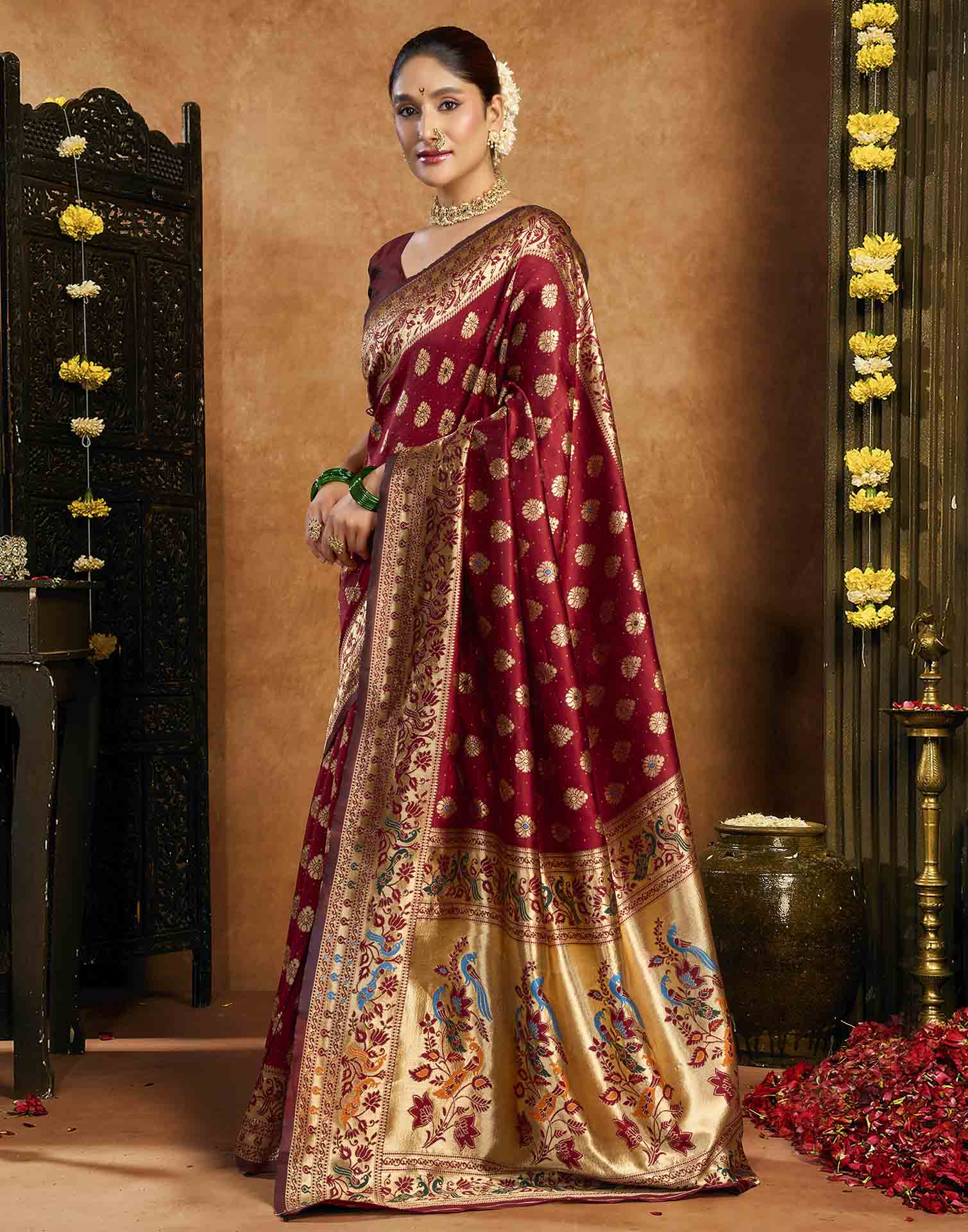 Maroon Silk Woven Paithani Saree