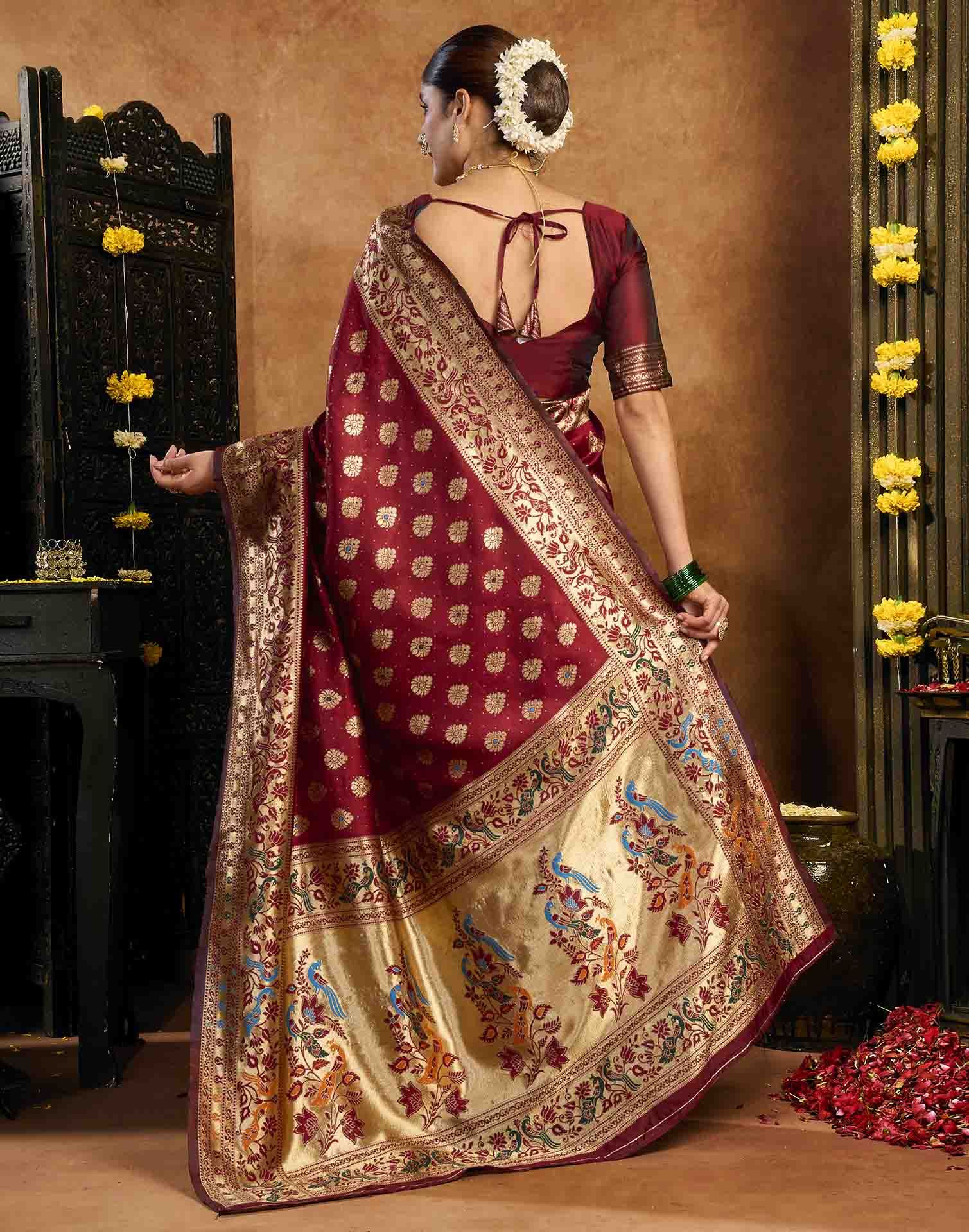 Maroon Silk Woven Paithani Saree