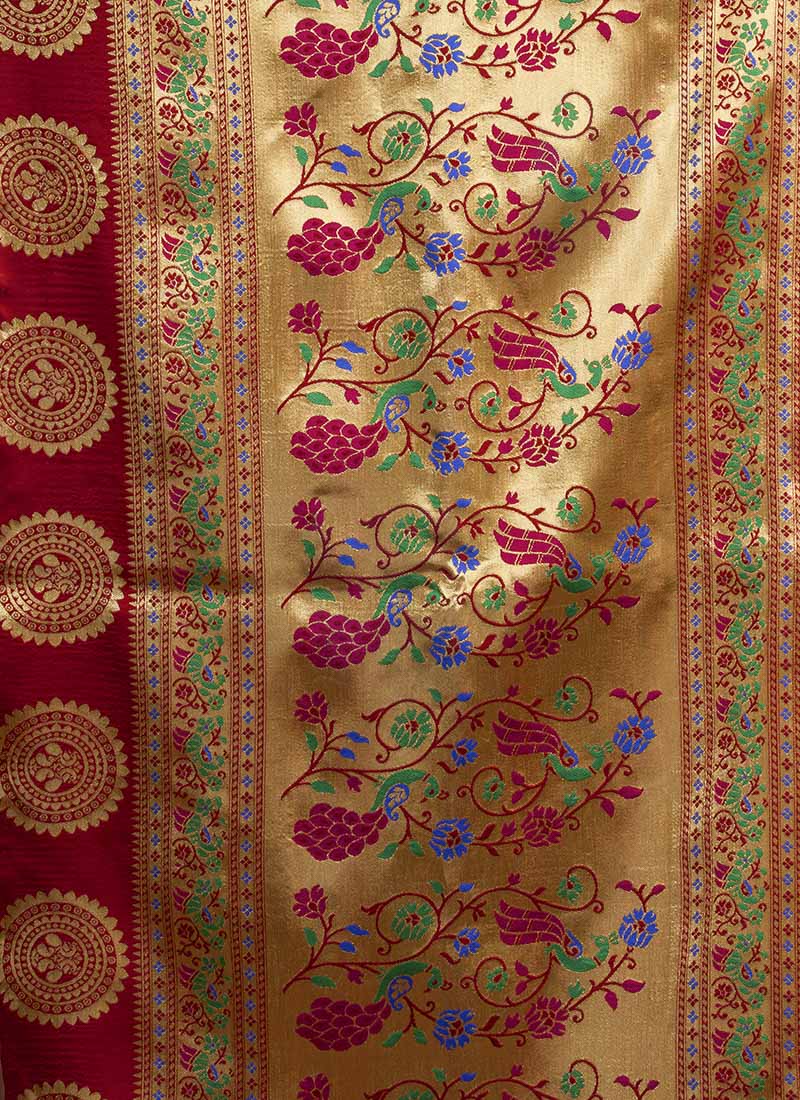 Maroon Silk Woven Paithani Saree