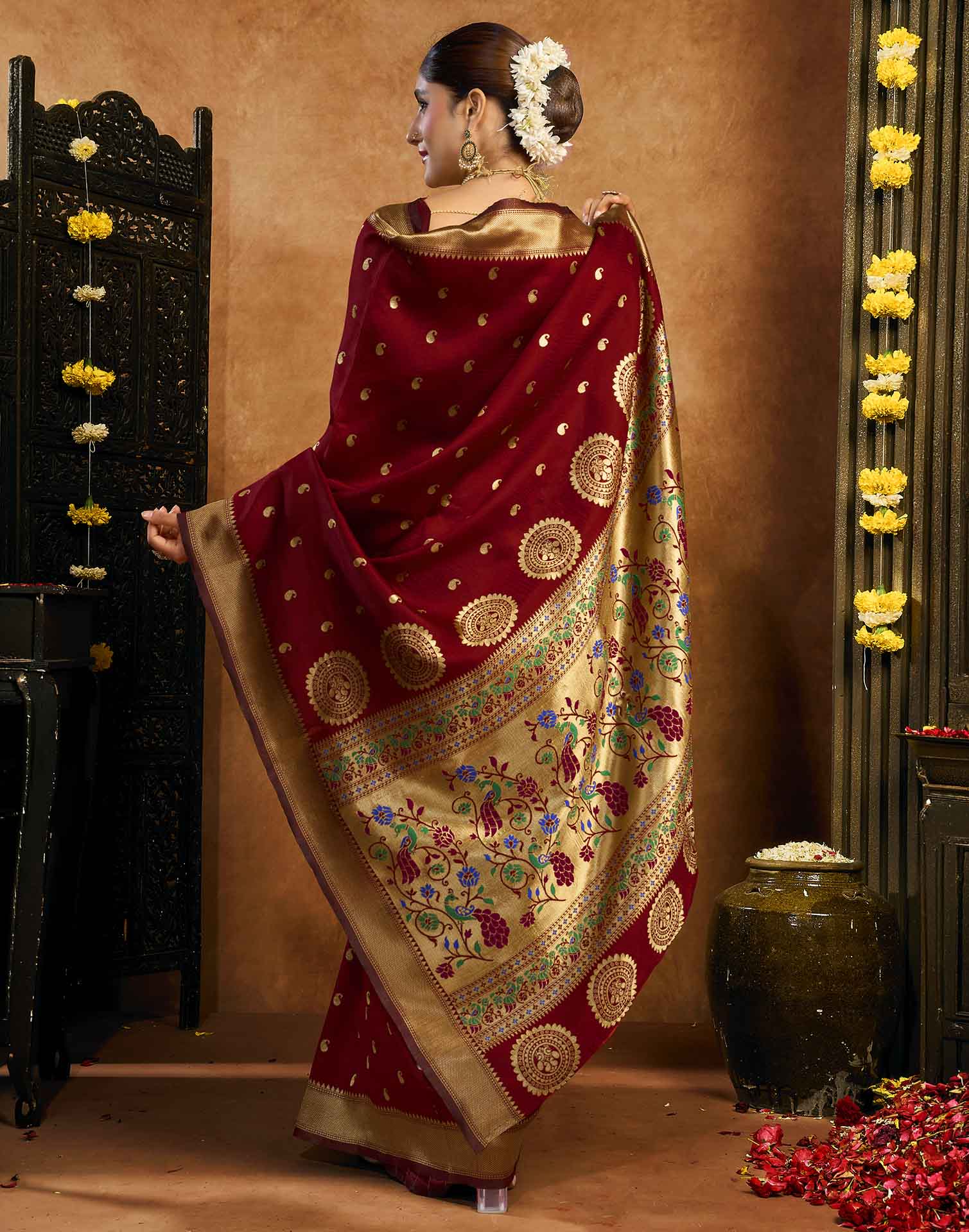 Maroon Silk Woven Paithani Saree