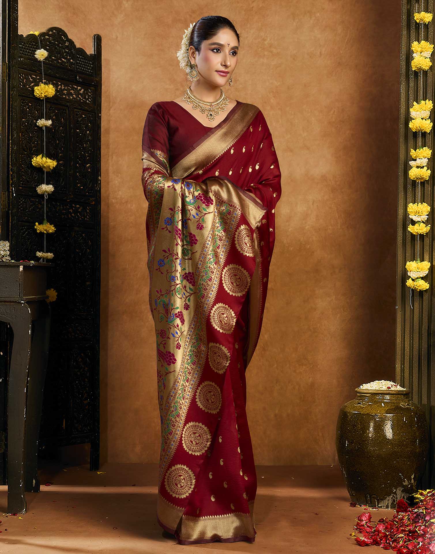 Maroon Silk Woven Paithani Saree