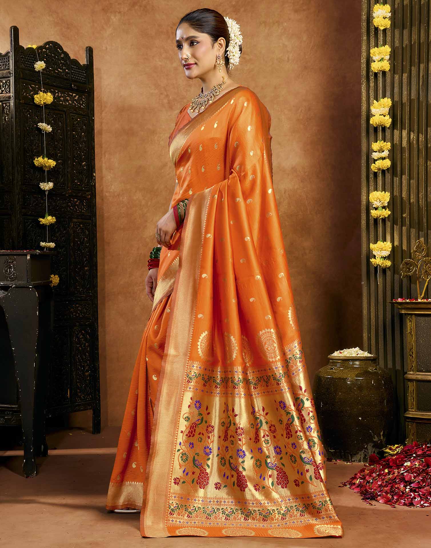 Orange Silk Woven Paithani Saree