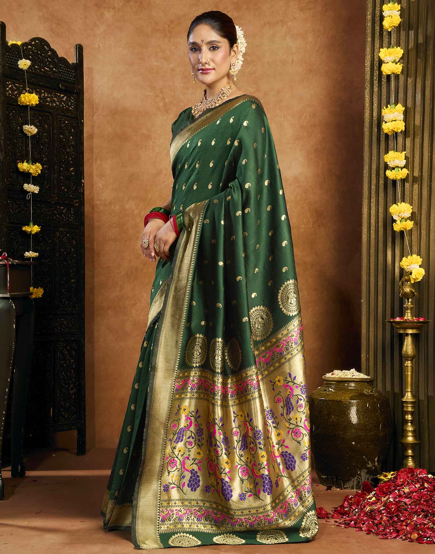 Dark Green Silk Woven Paithani Saree