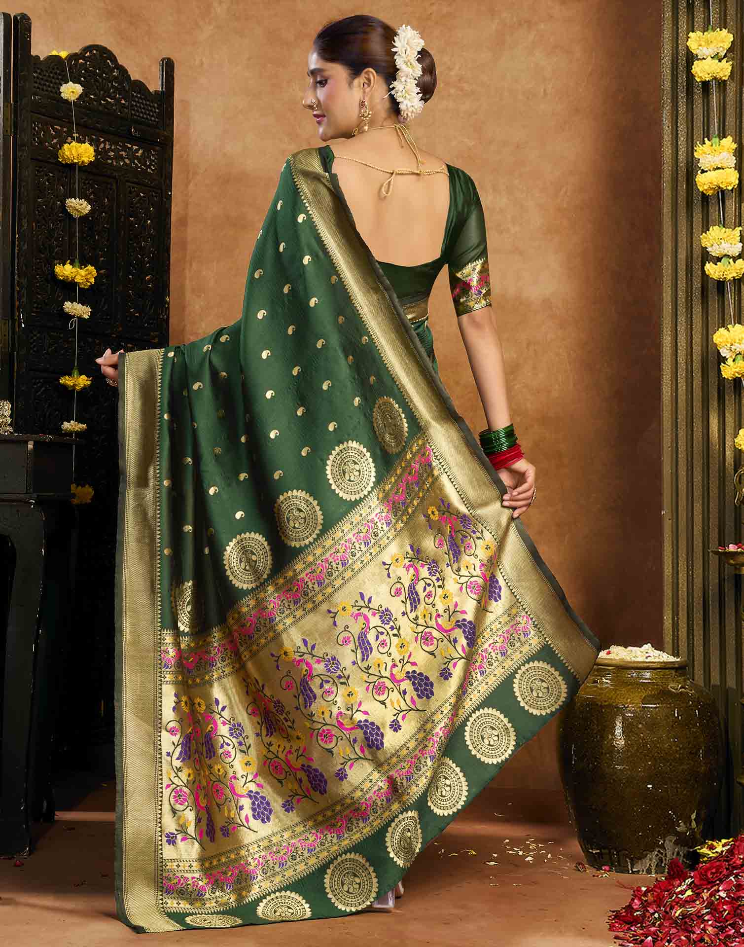 Dark Green Silk Woven Paithani Saree