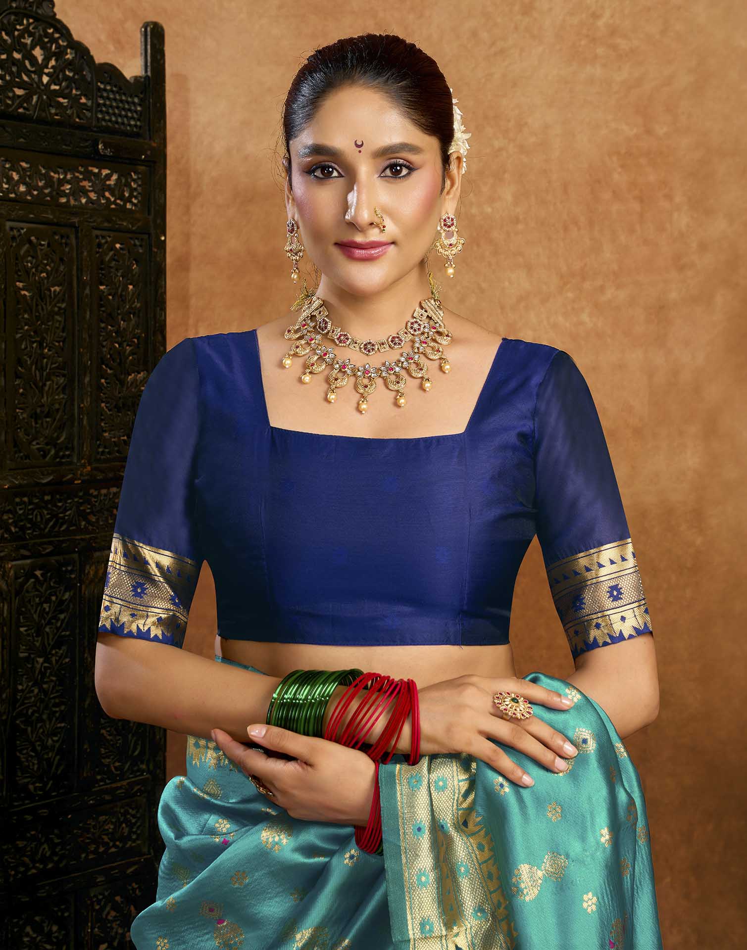 Teal Blue Silk Woven Paithani Saree