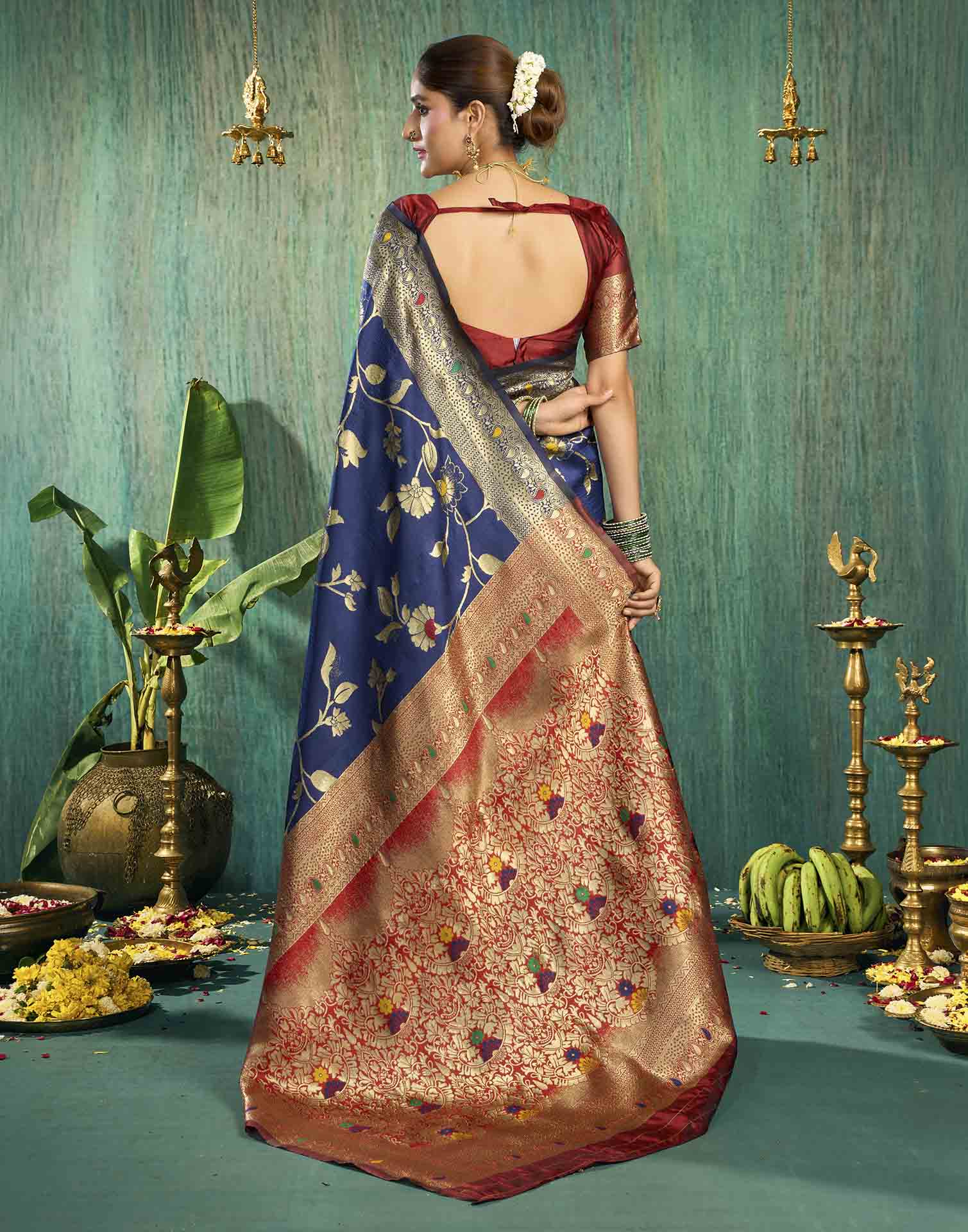 Blue Silk Woven Banarasi Saree