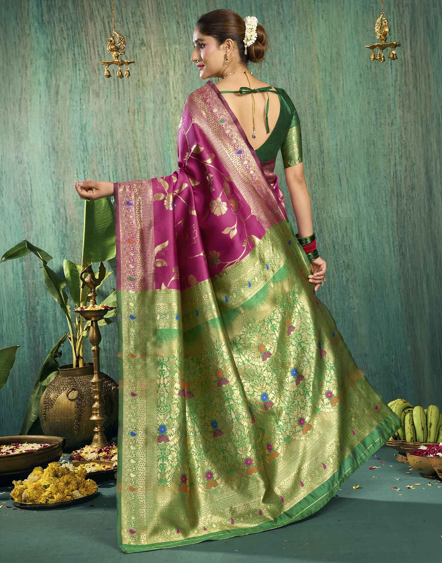 Pink Silk Woven Banarasi Saree