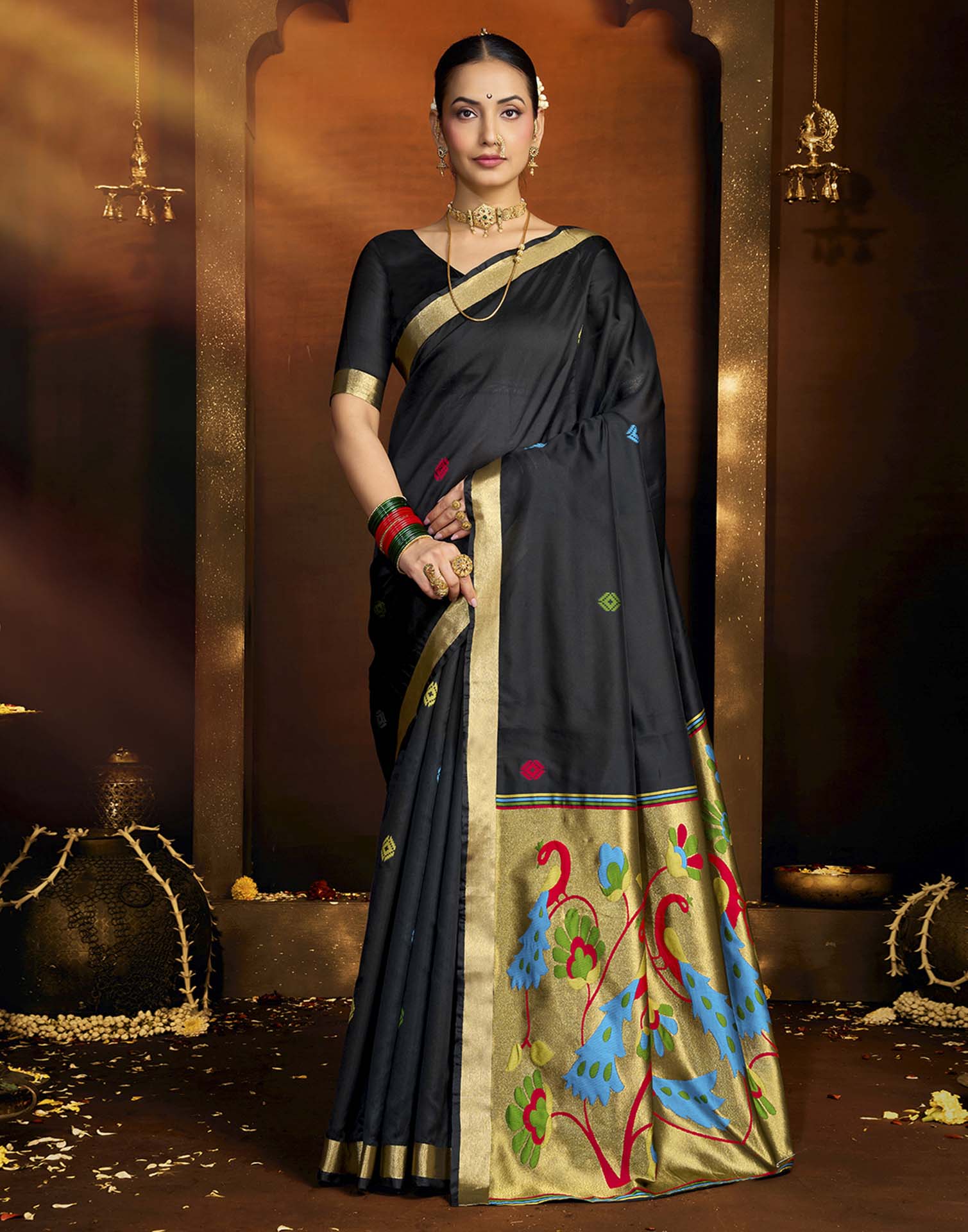 Black Silk Woven Paithani Saree
