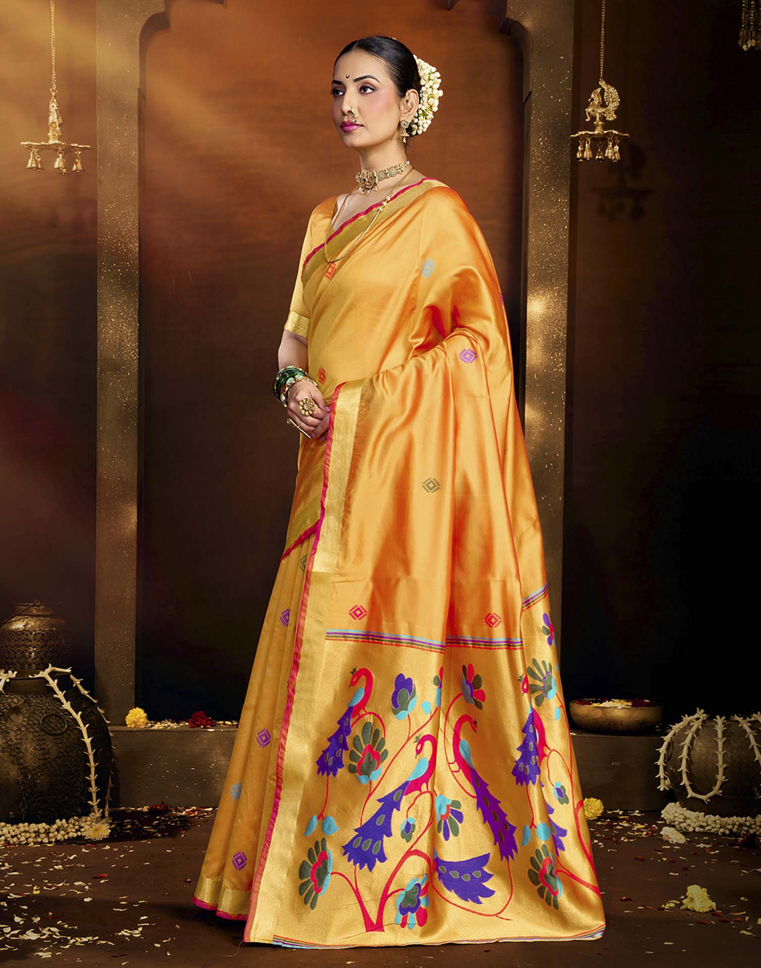 Yellow Silk Woven Paithani Saree