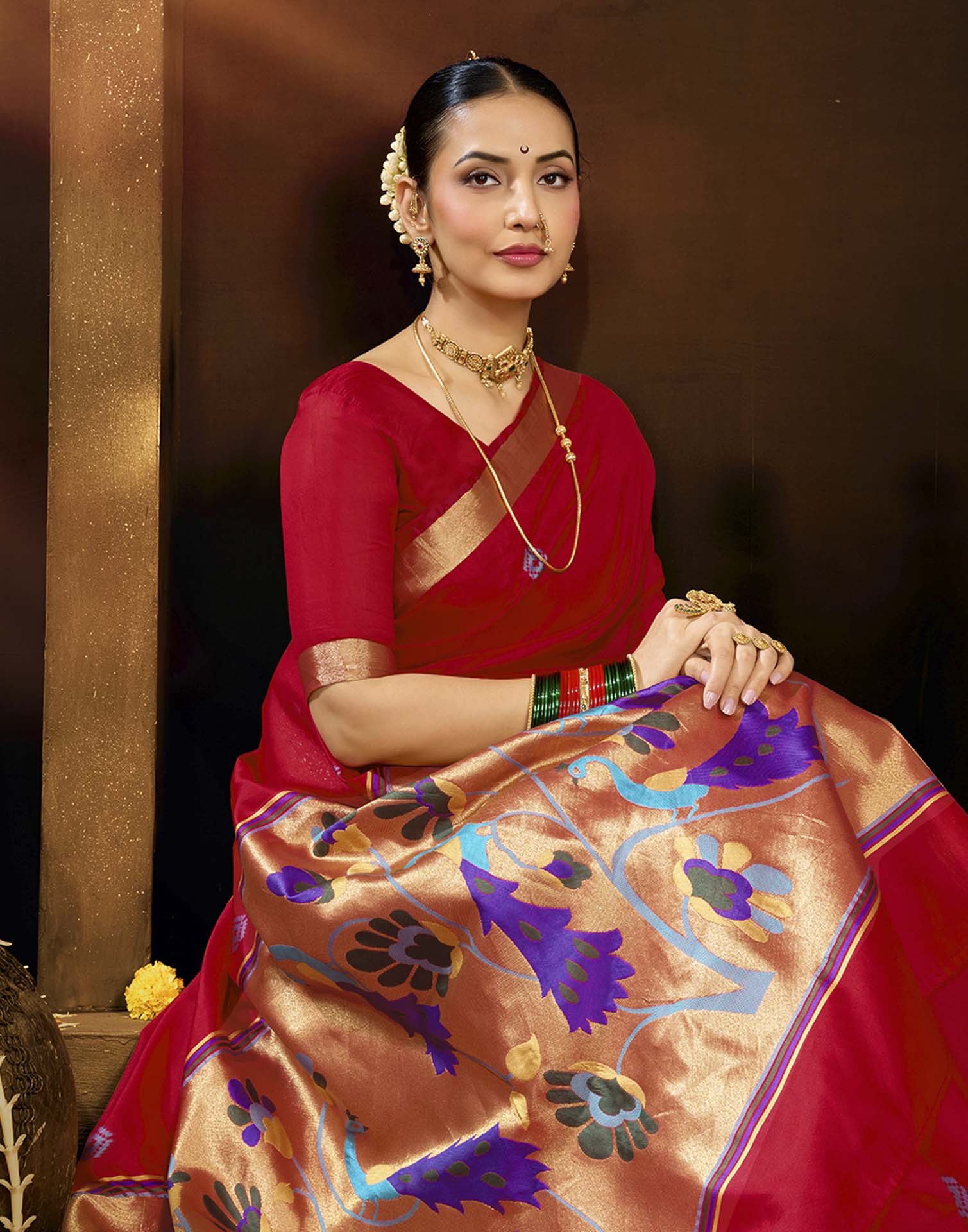 Red Silk Woven Paithani Saree