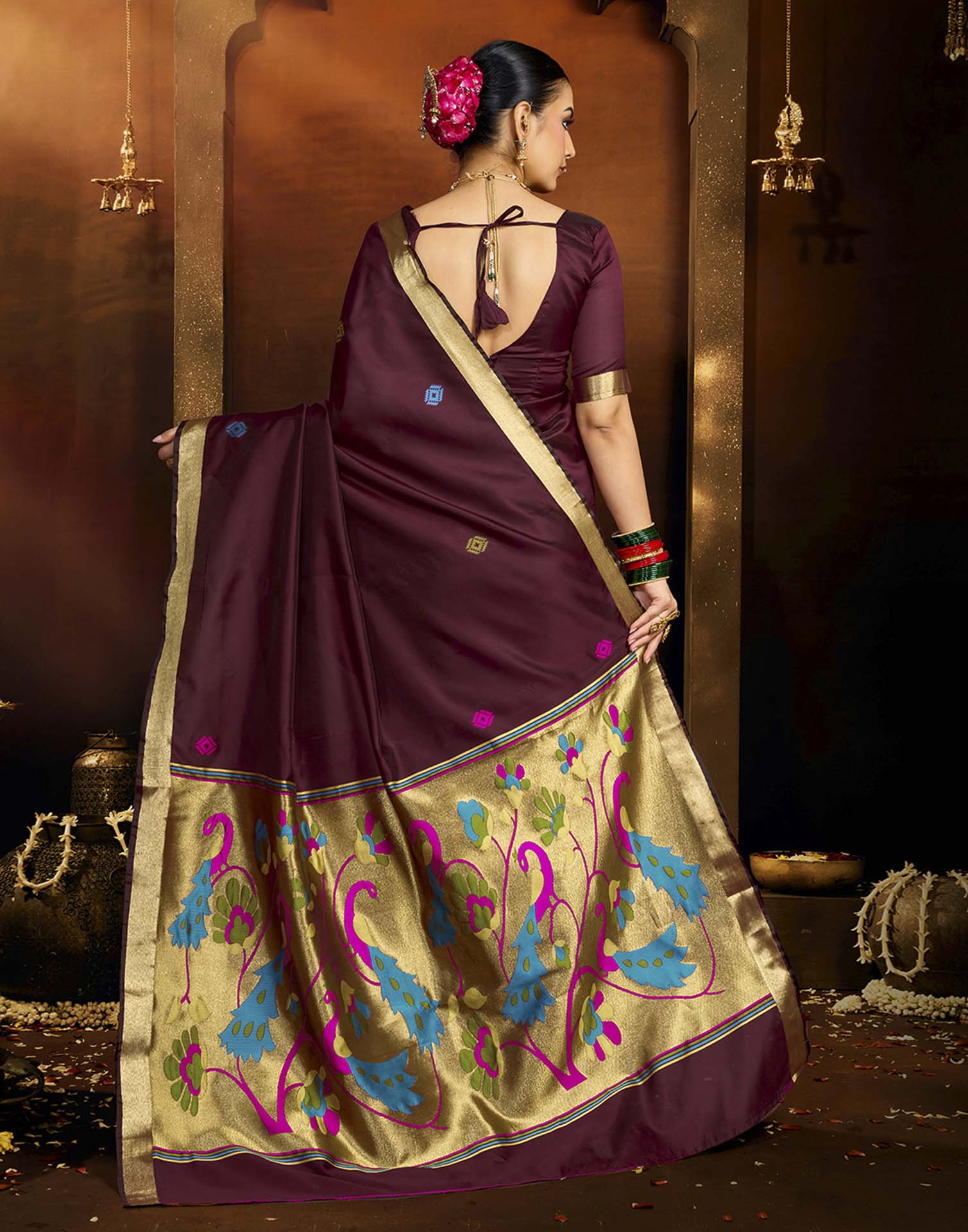 Maroon Silk Woven Paithani Saree