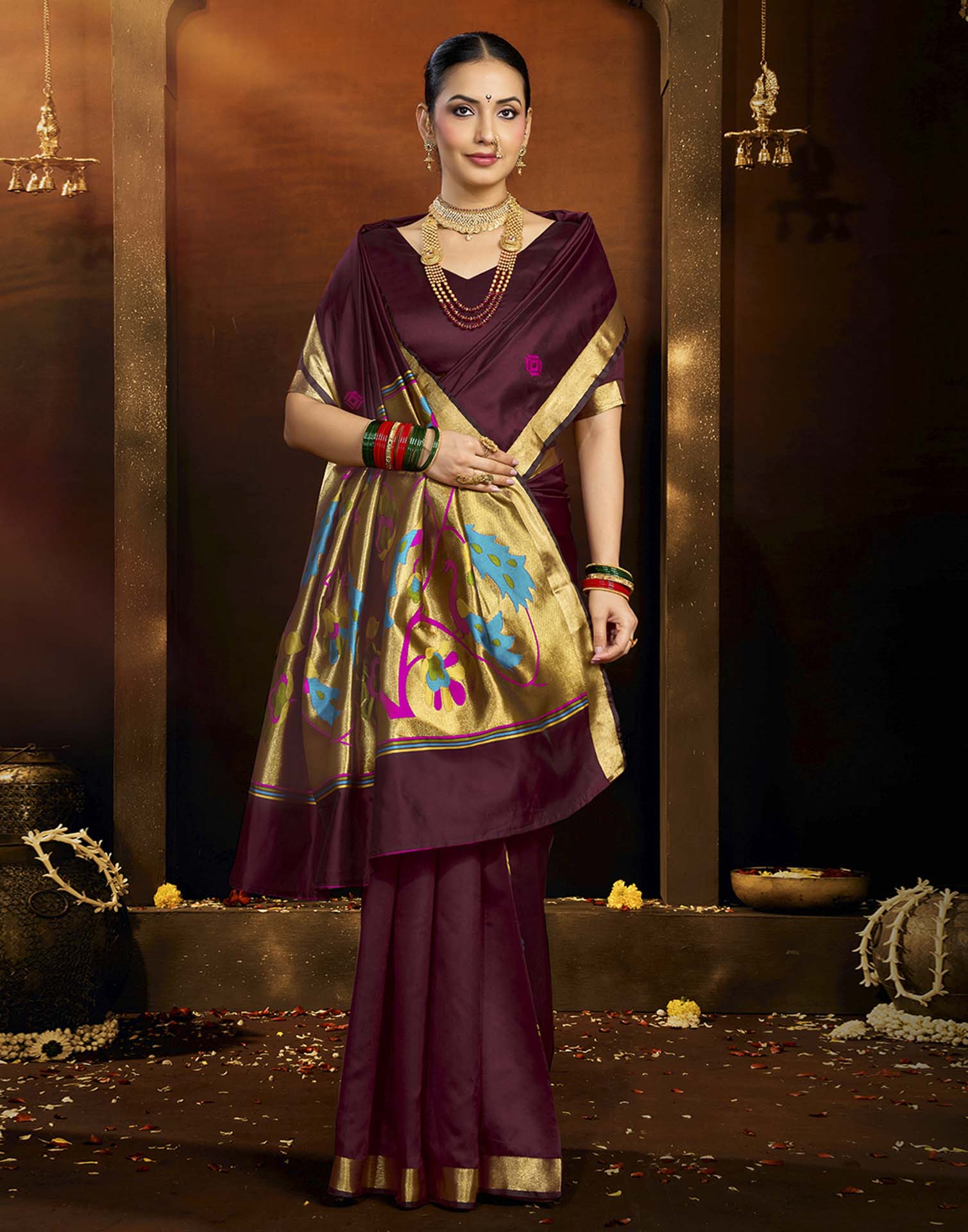 Maroon Silk Woven Paithani Saree