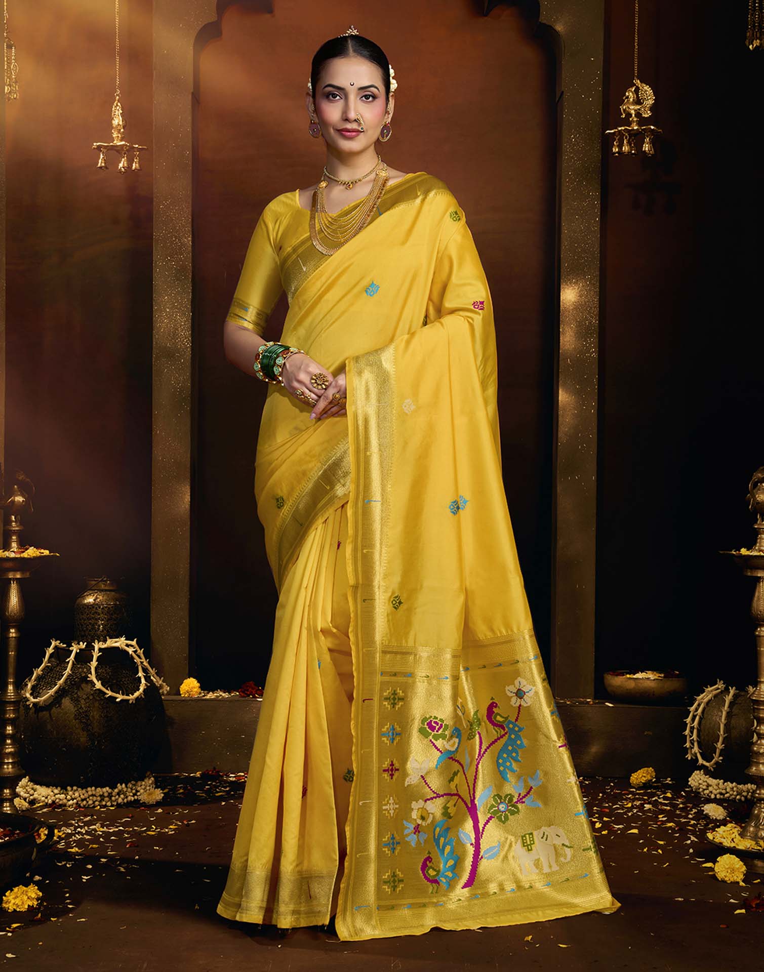 Yellow Silk Woven Paithani Saree