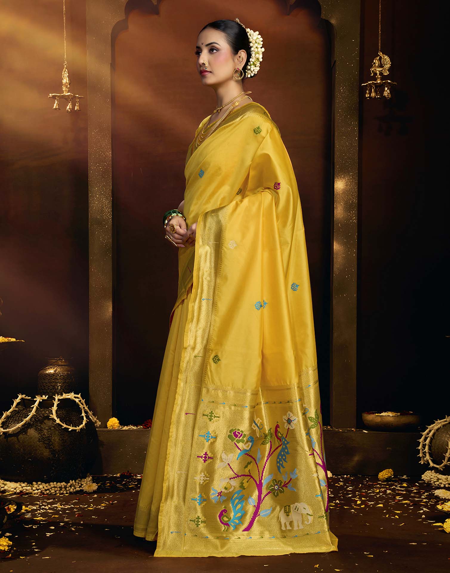 Yellow Silk Woven Paithani Saree