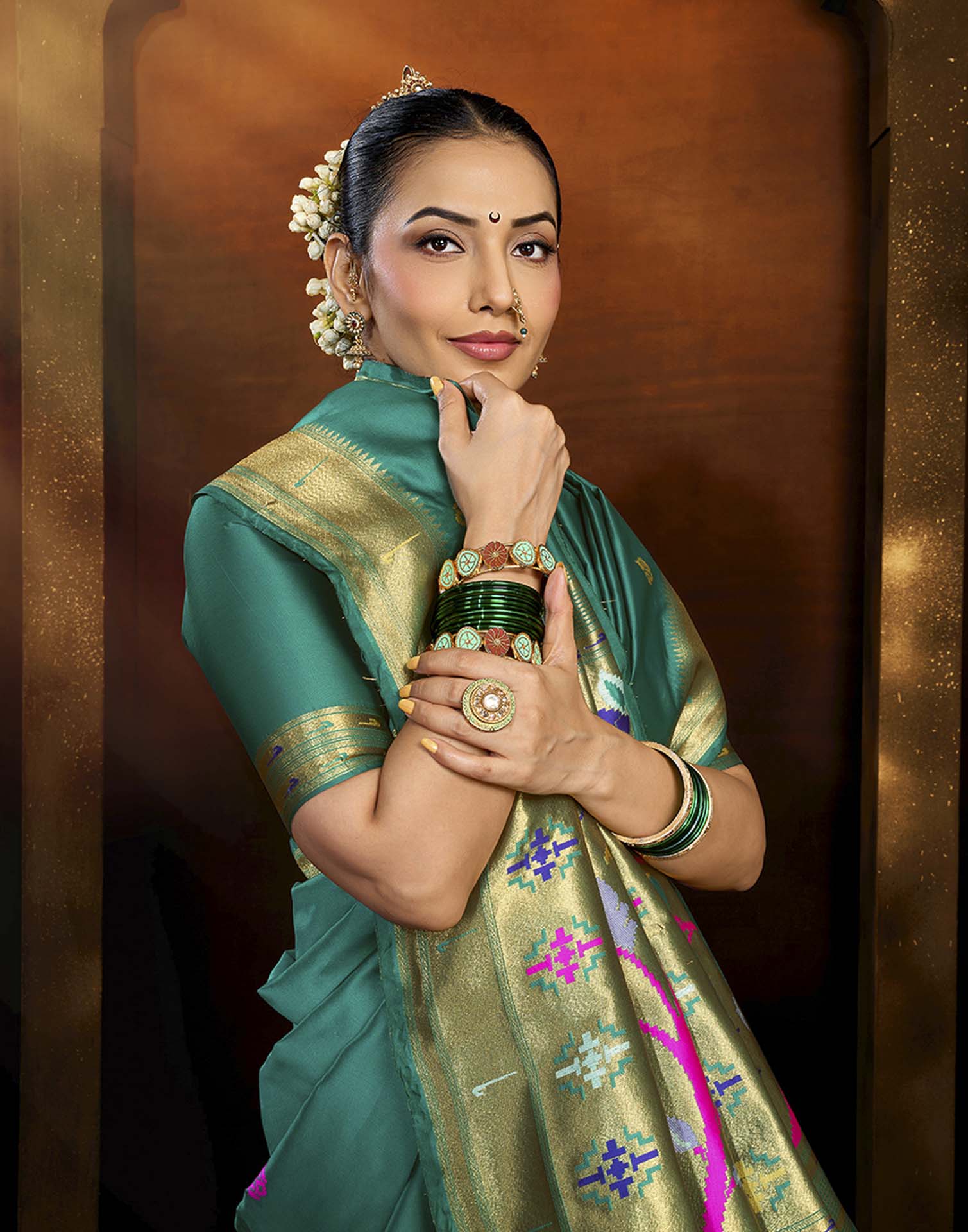 Turquoise Silk Woven Saree