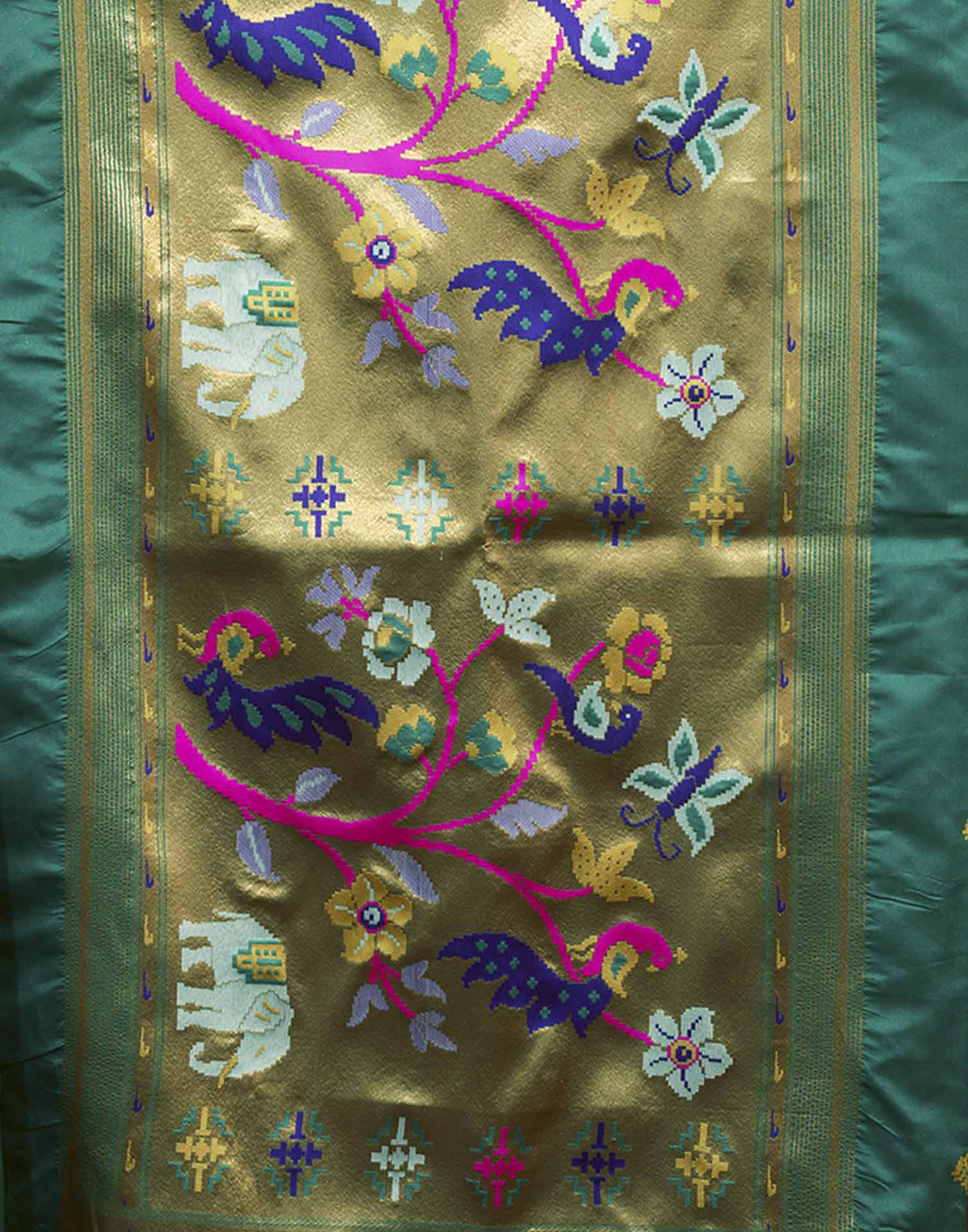Turquoise Silk Woven Saree