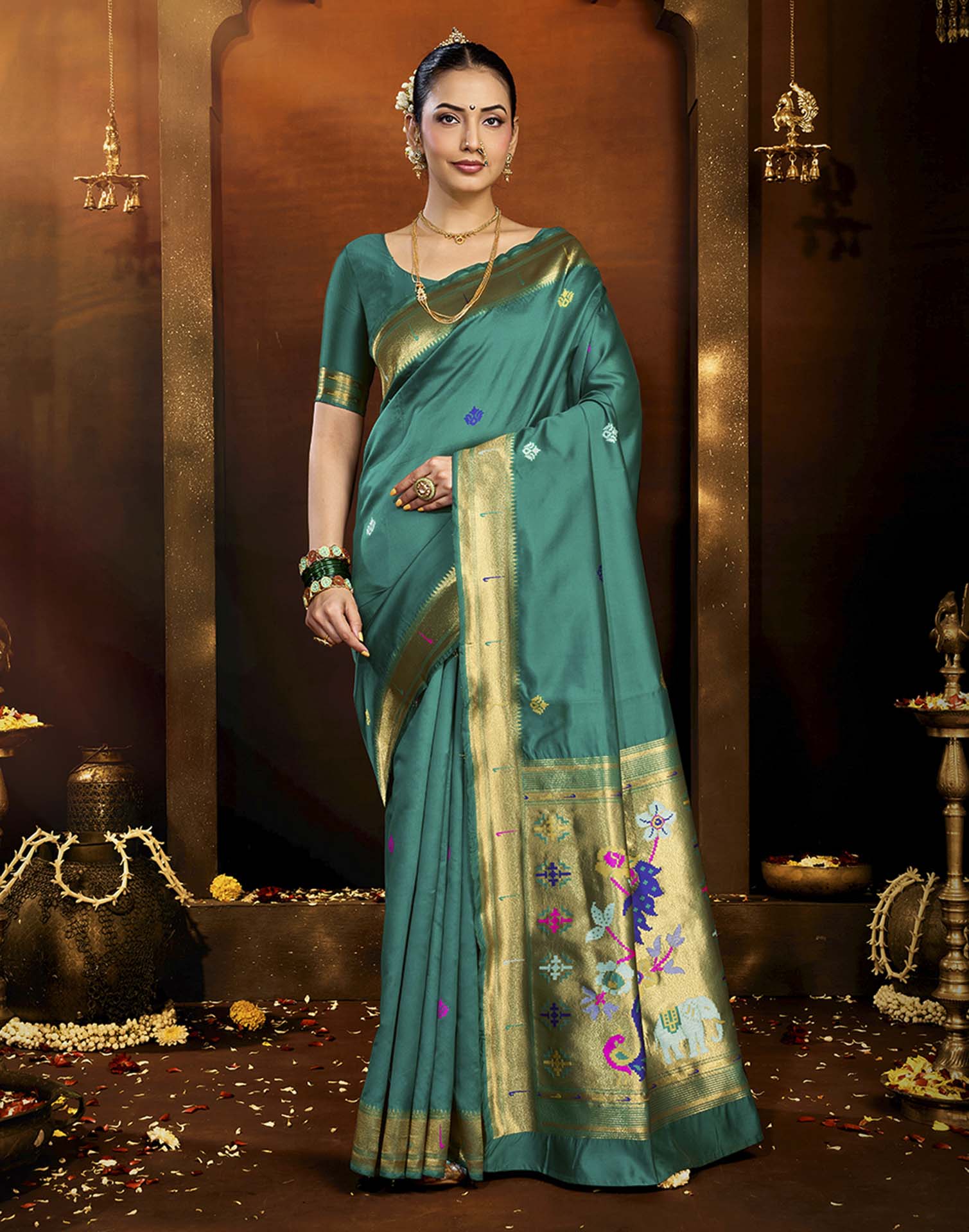 Turquoise Silk Woven Saree
