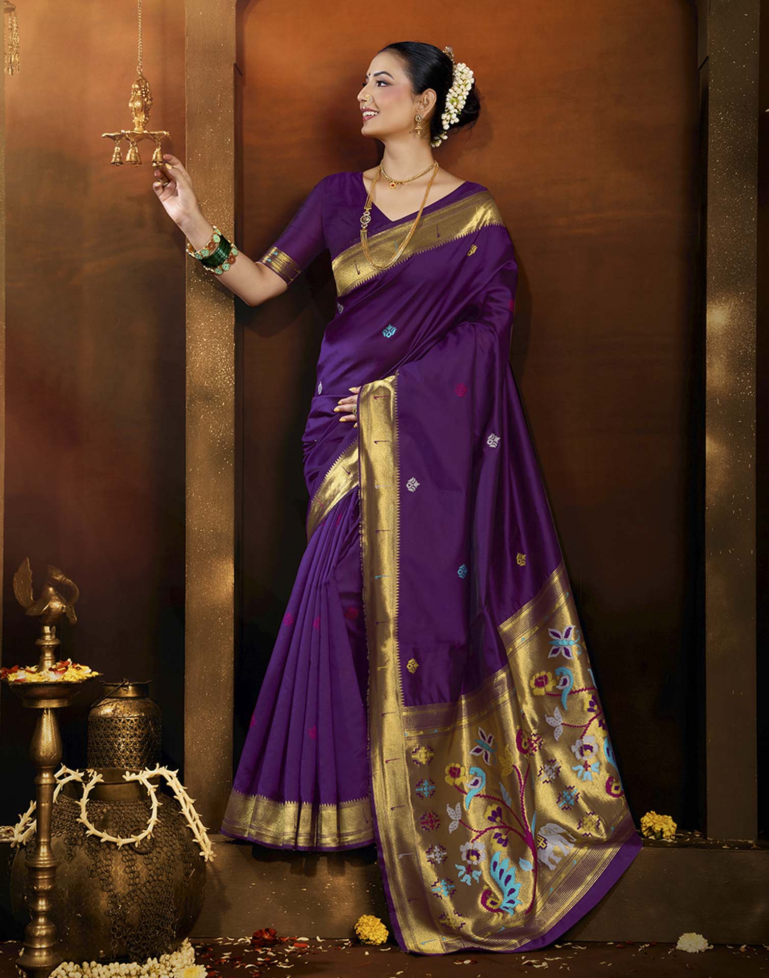 Purple Silk Woven Paithani Saree