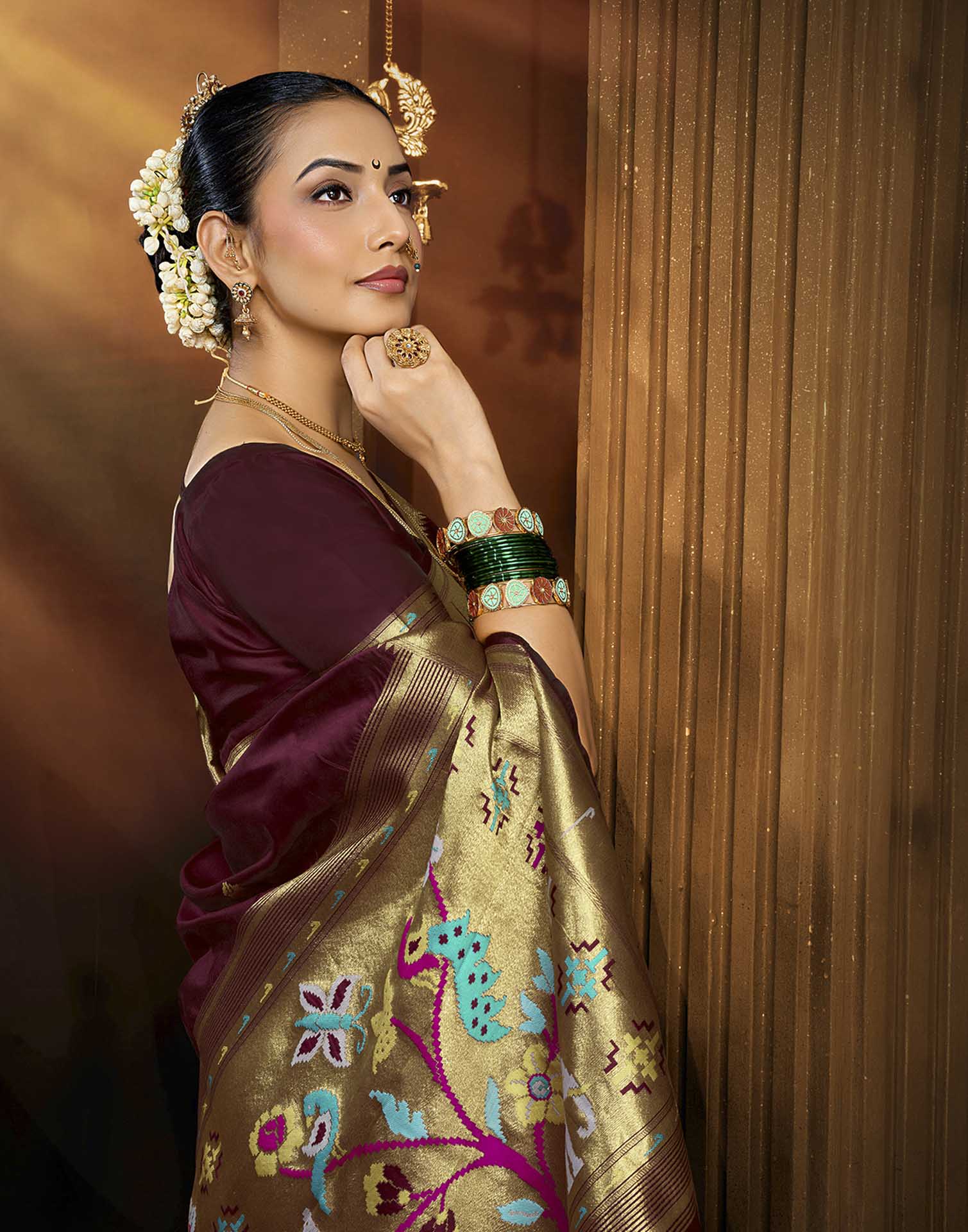 Brown Silk Woven Paithani Saree