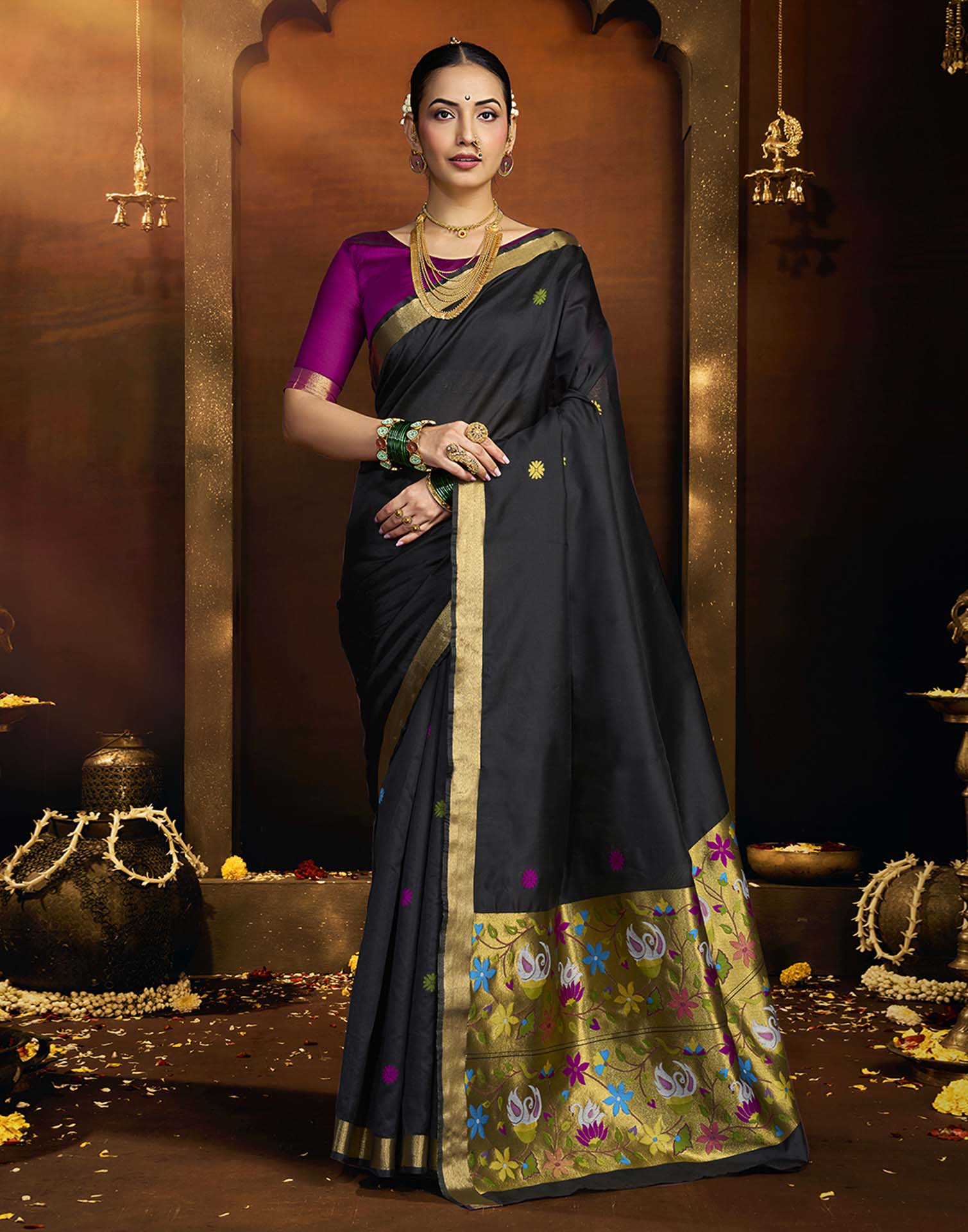 Black Silk Woven Paithani Saree