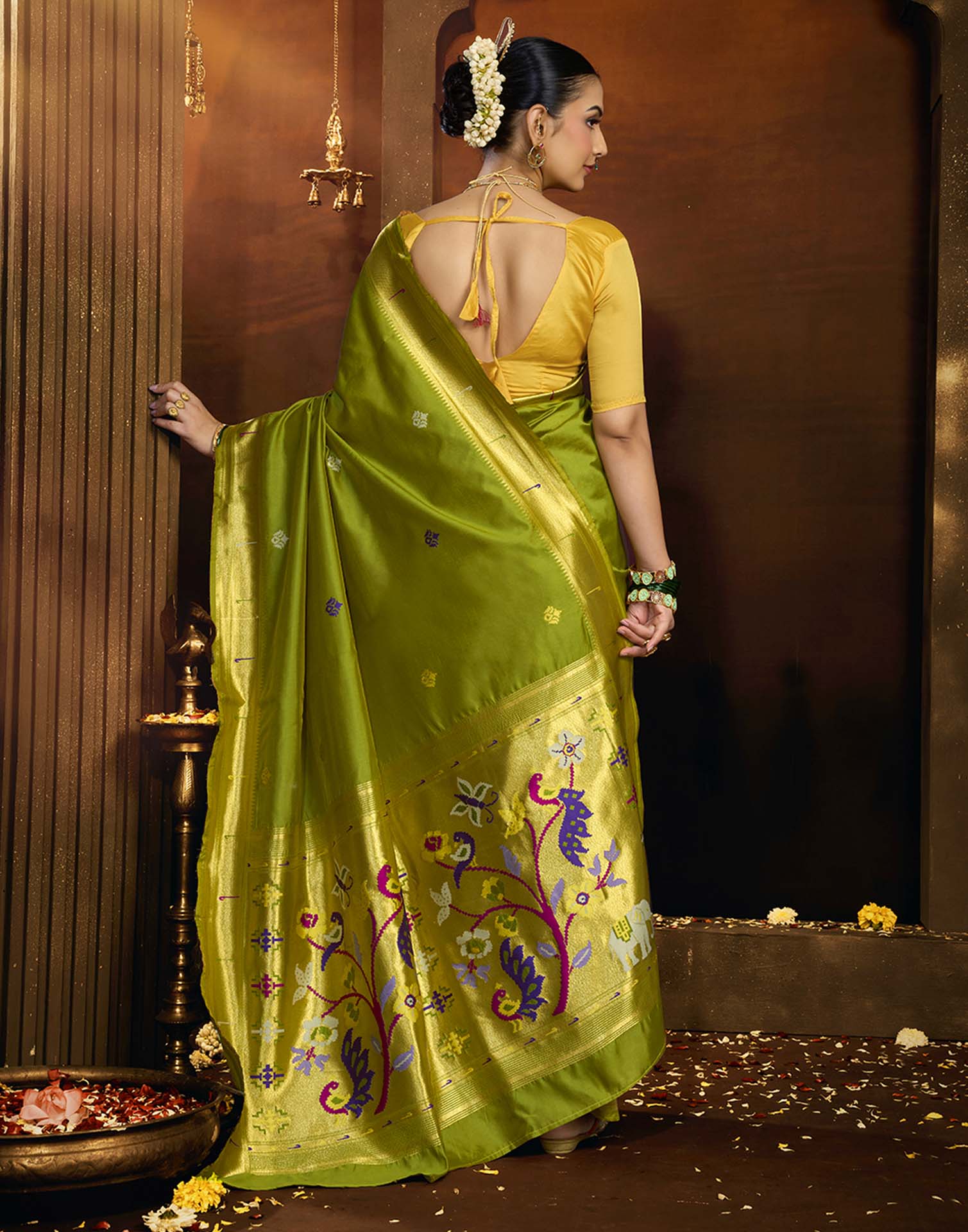 Parrot Green Silk Woven Paithani Saree
