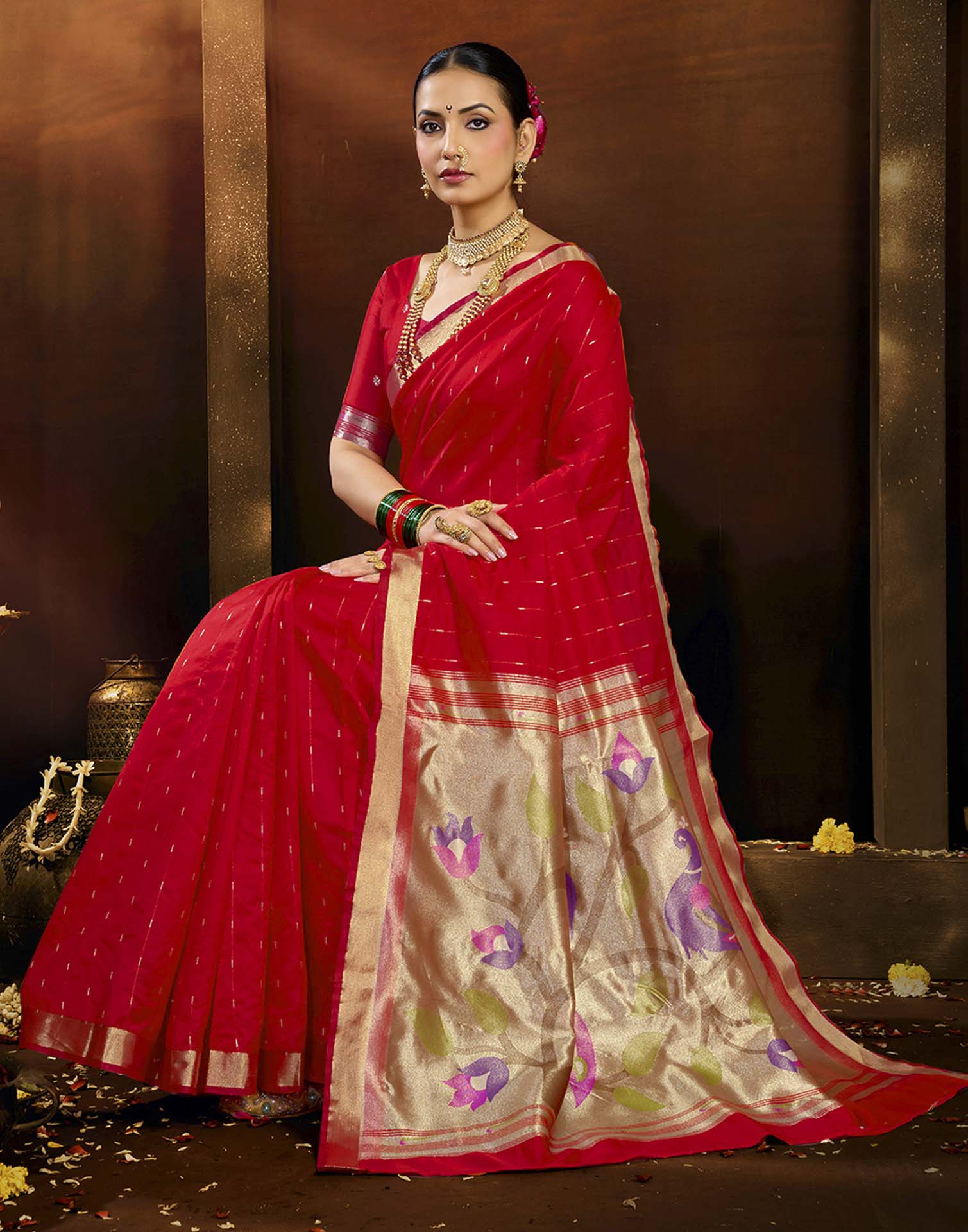 Red Silk Woven Paithani Saree