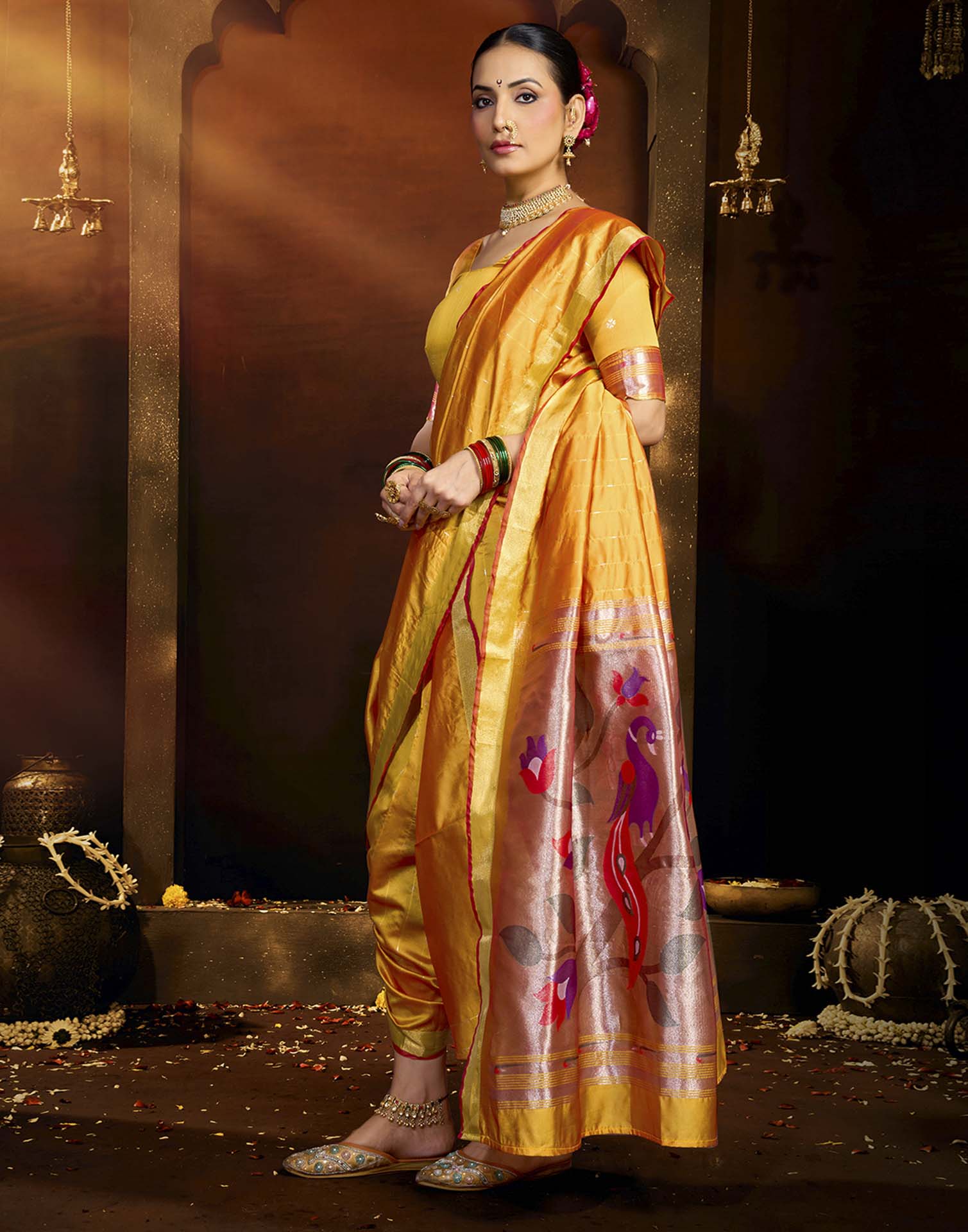 Yellow Silk Woven Paithani Saree