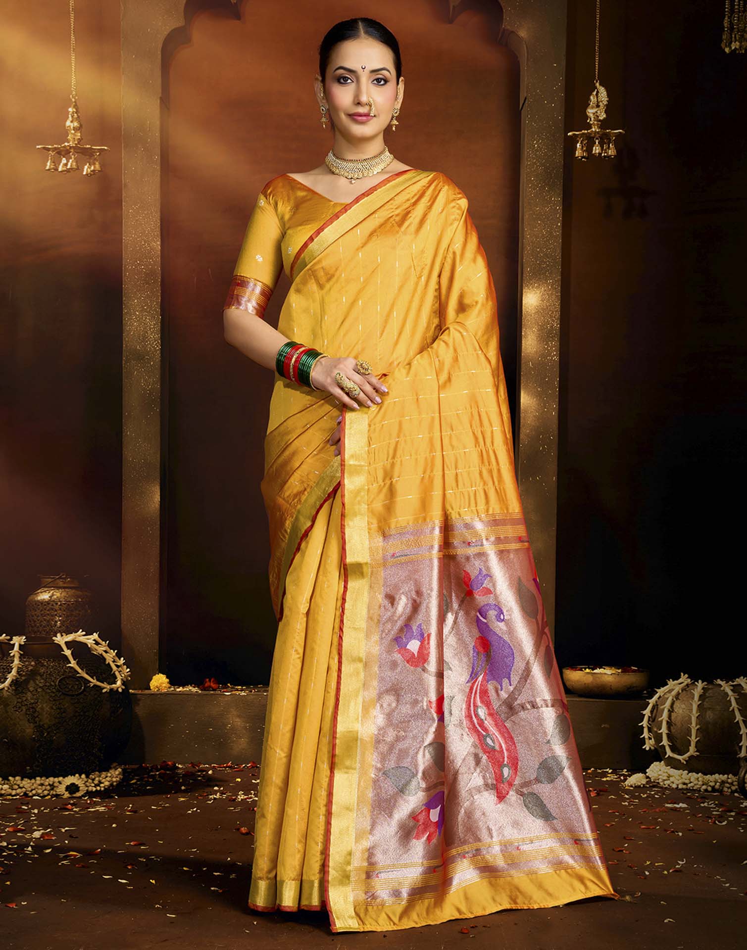 Yellow Silk Woven Paithani Saree