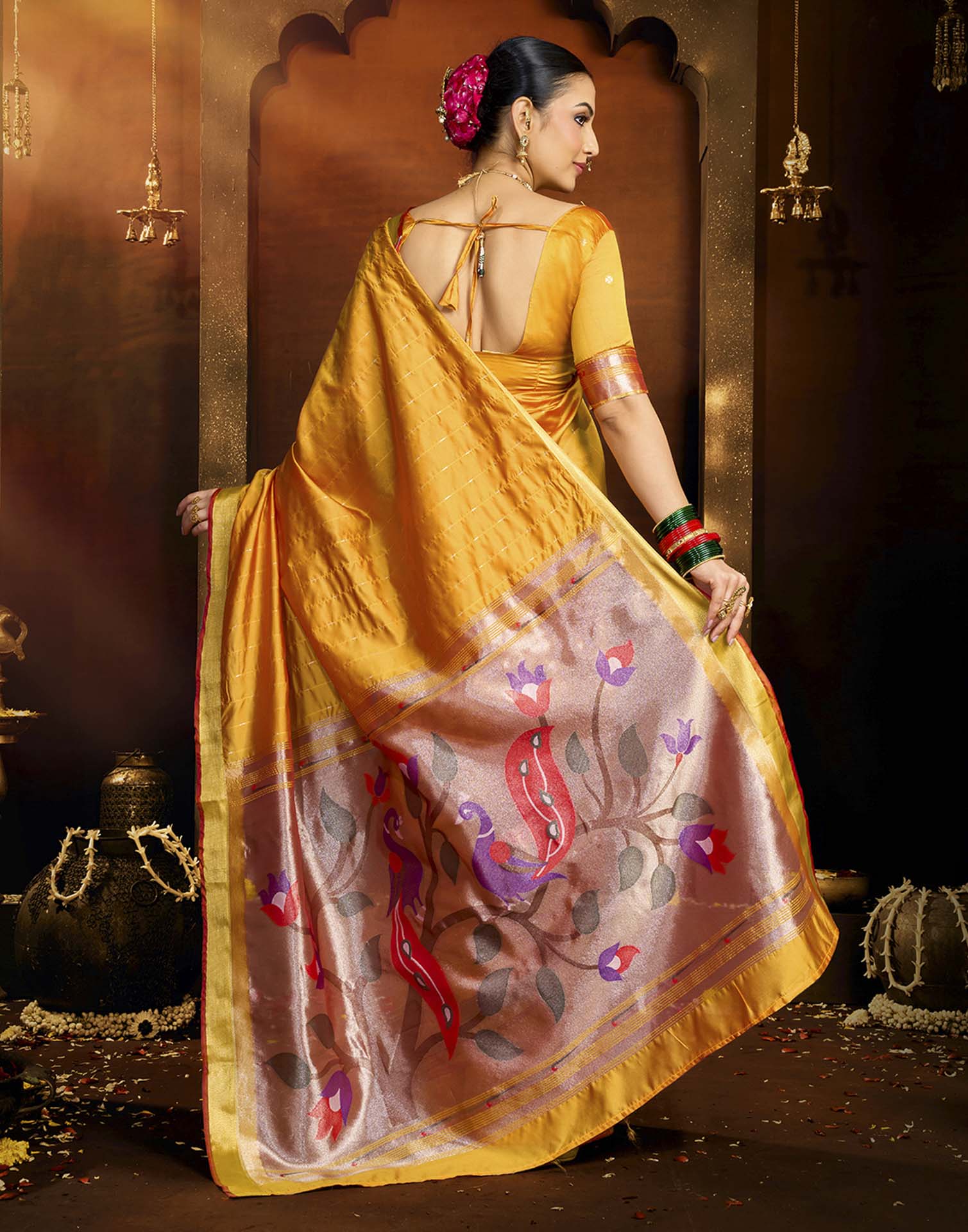 Yellow Silk Woven Paithani Saree