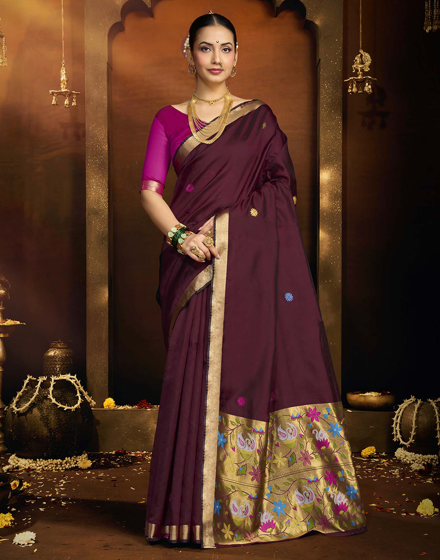 Maroon Silk Woven Paithani Saree