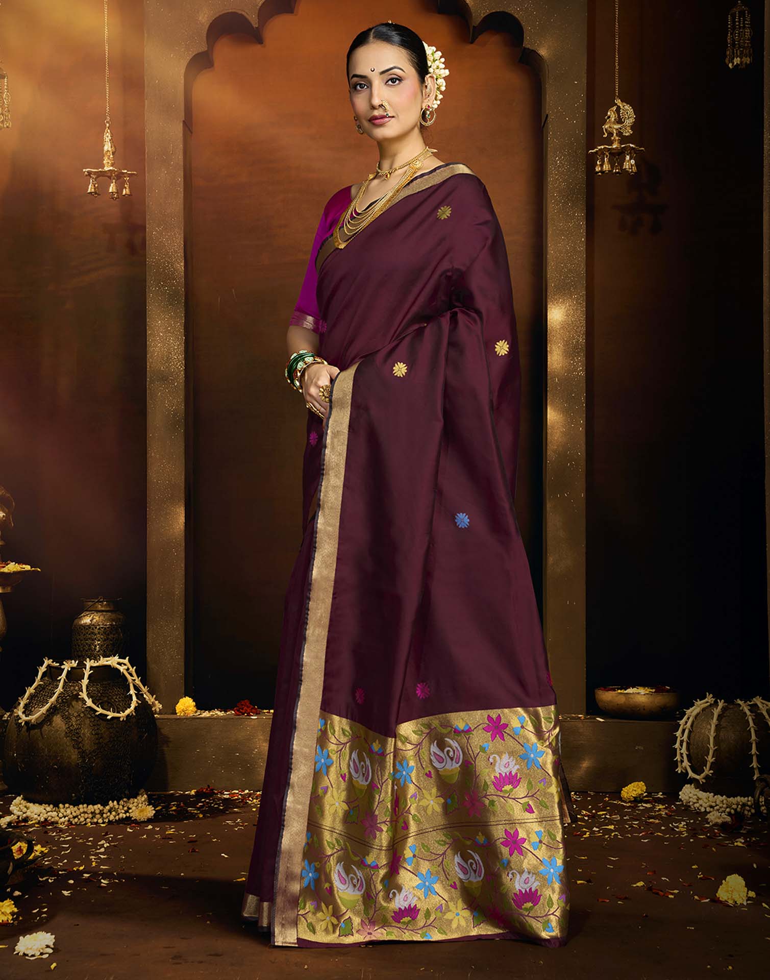 Maroon Silk Woven Paithani Saree