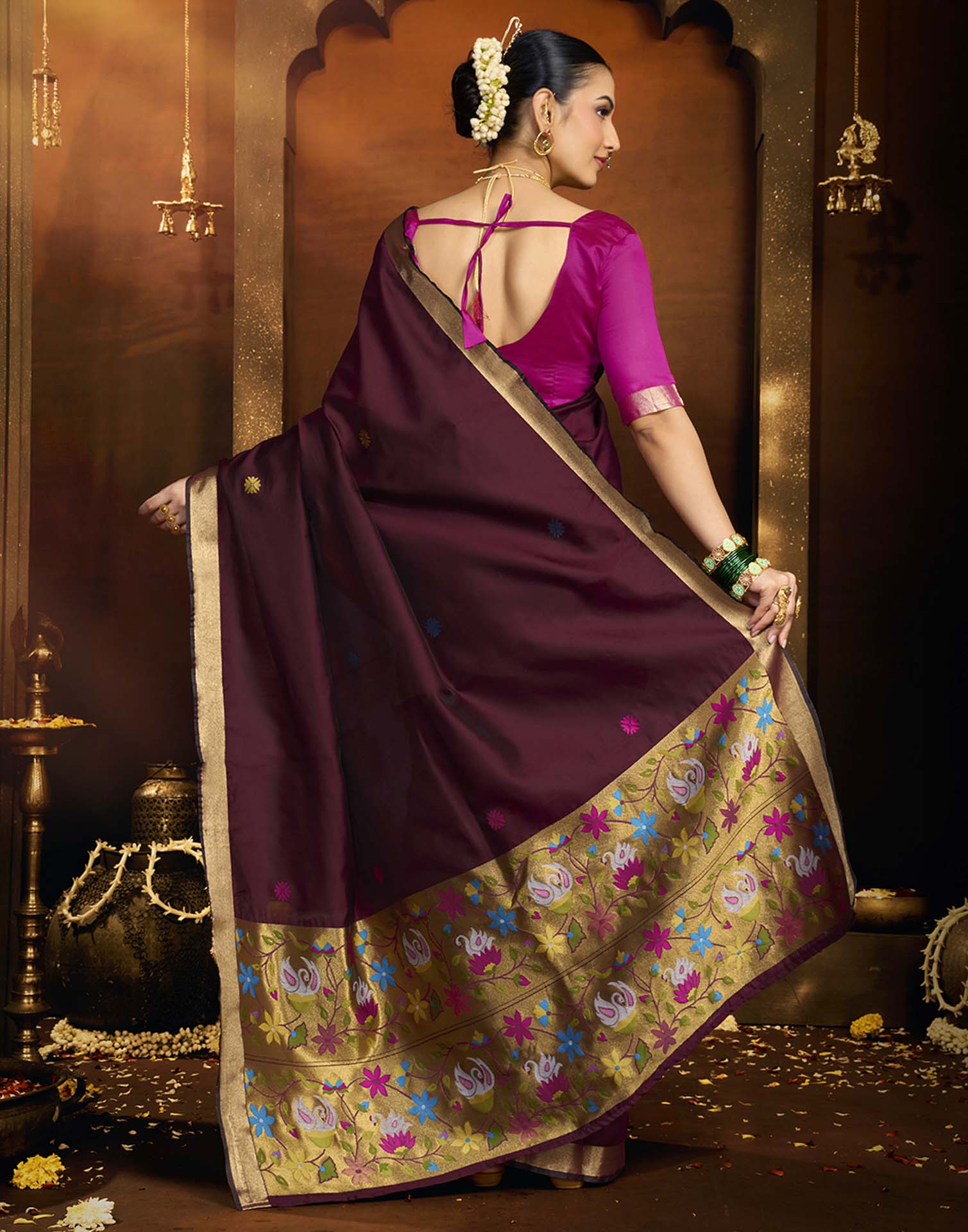Maroon Silk Woven Paithani Saree