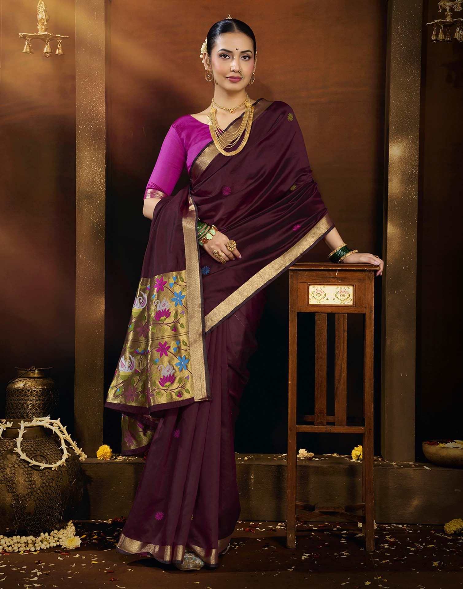 Maroon Silk Woven Paithani Saree
