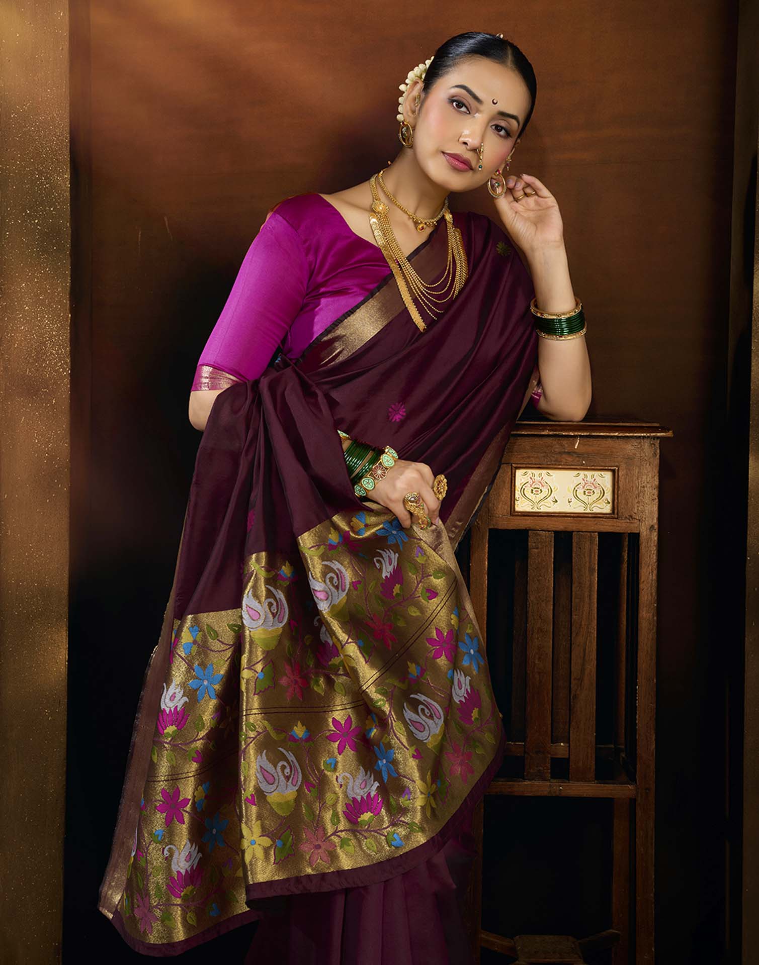 Maroon Silk Woven Paithani Saree