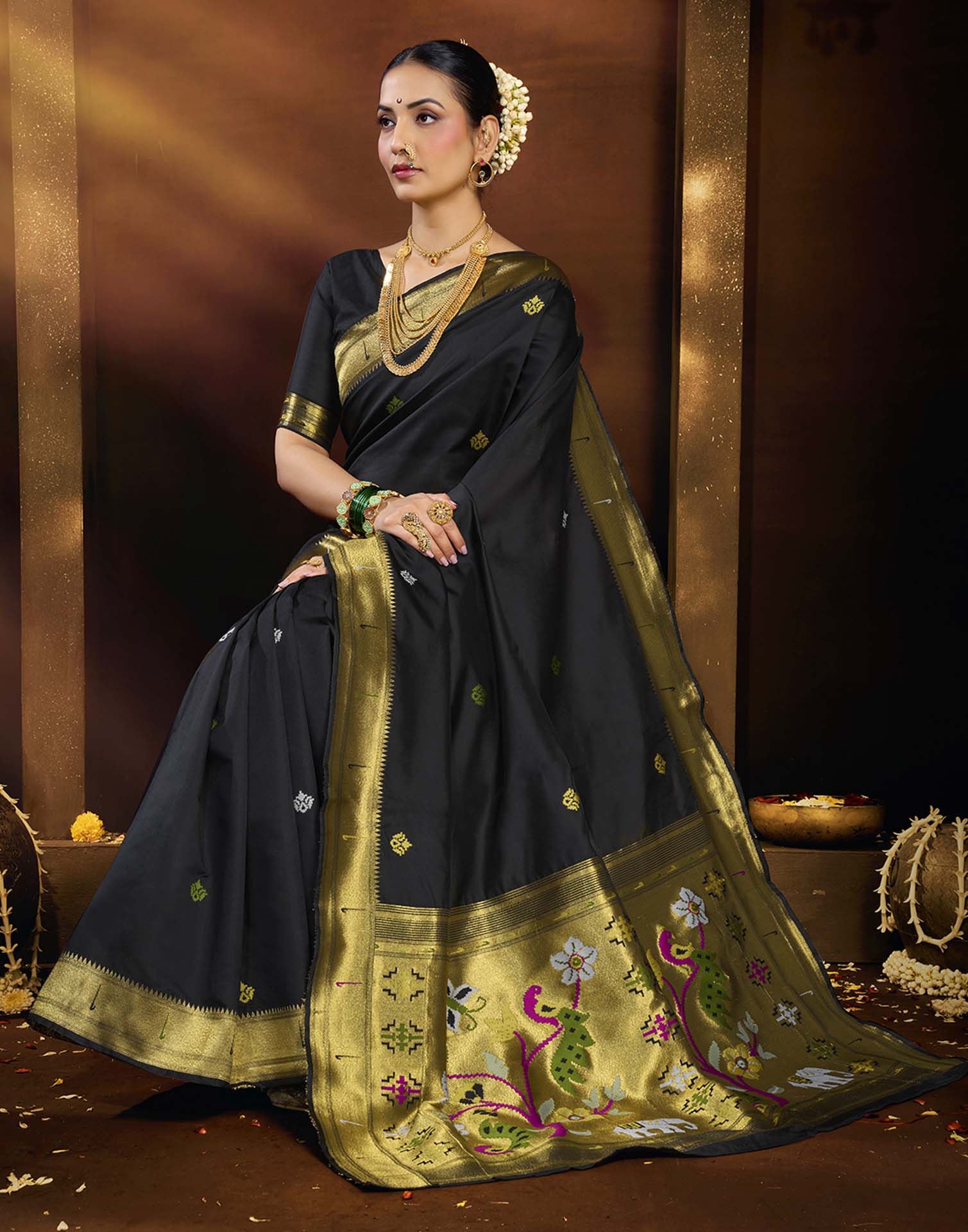 Black Silk Woven Paithani Saree
