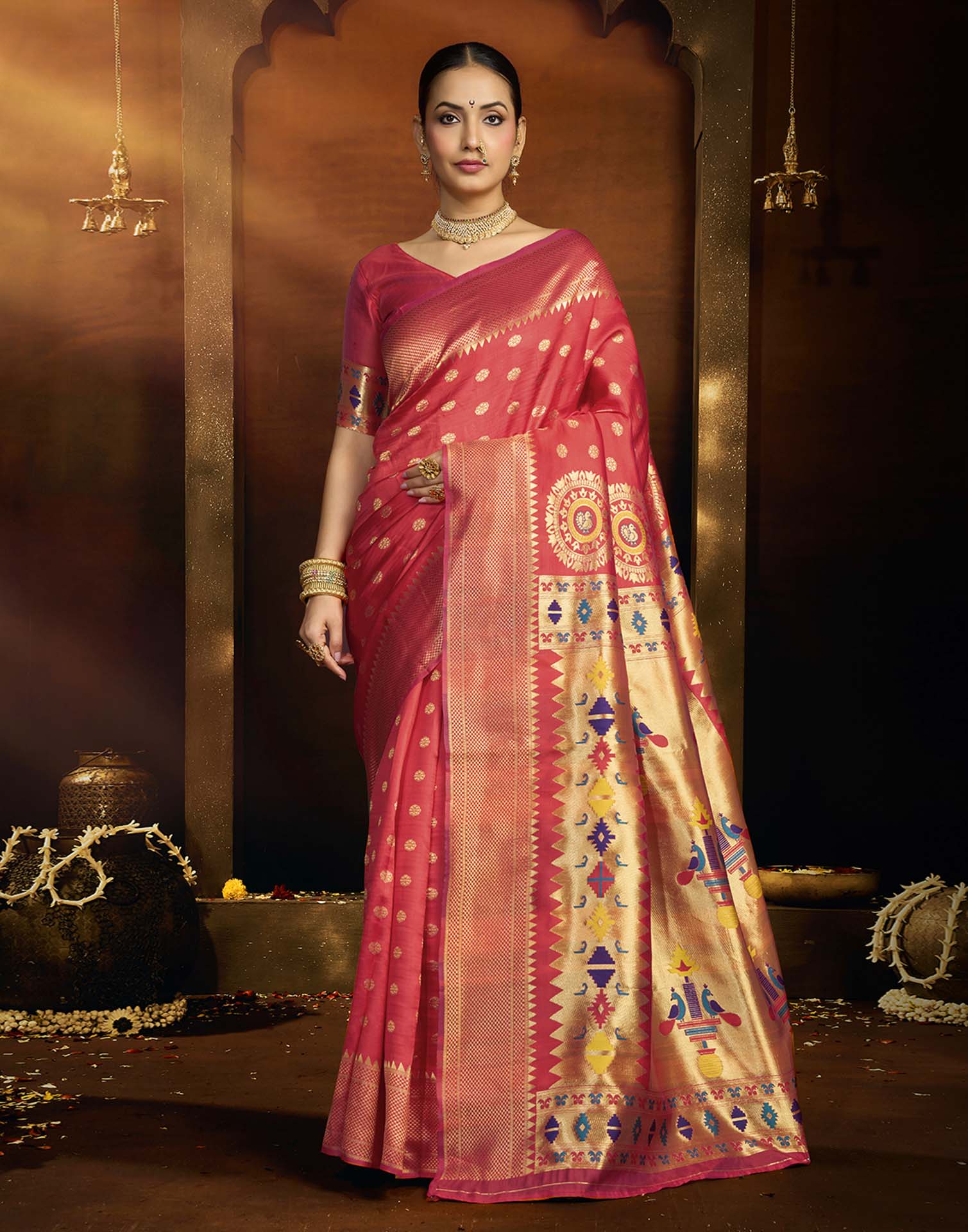 Orange Silk Woven Paithani Saree