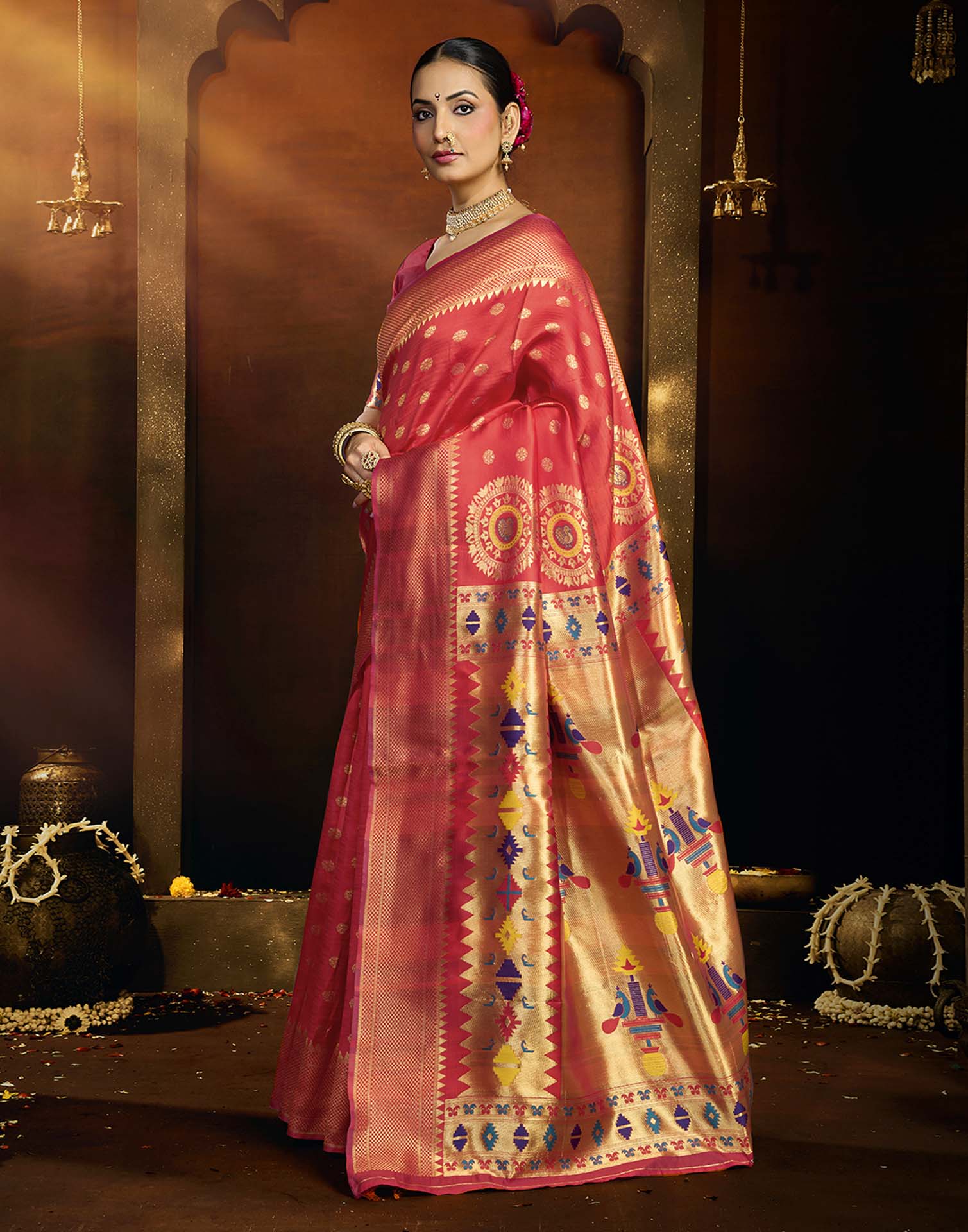 Orange Silk Woven Paithani Saree