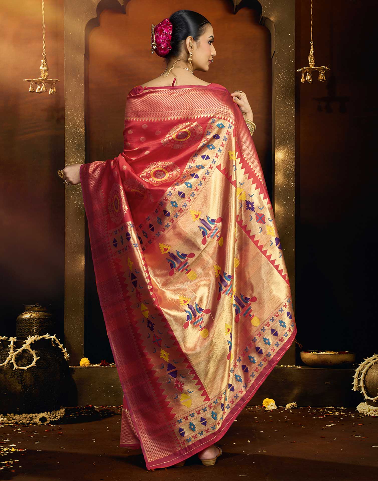 Orange Silk Woven Paithani Saree