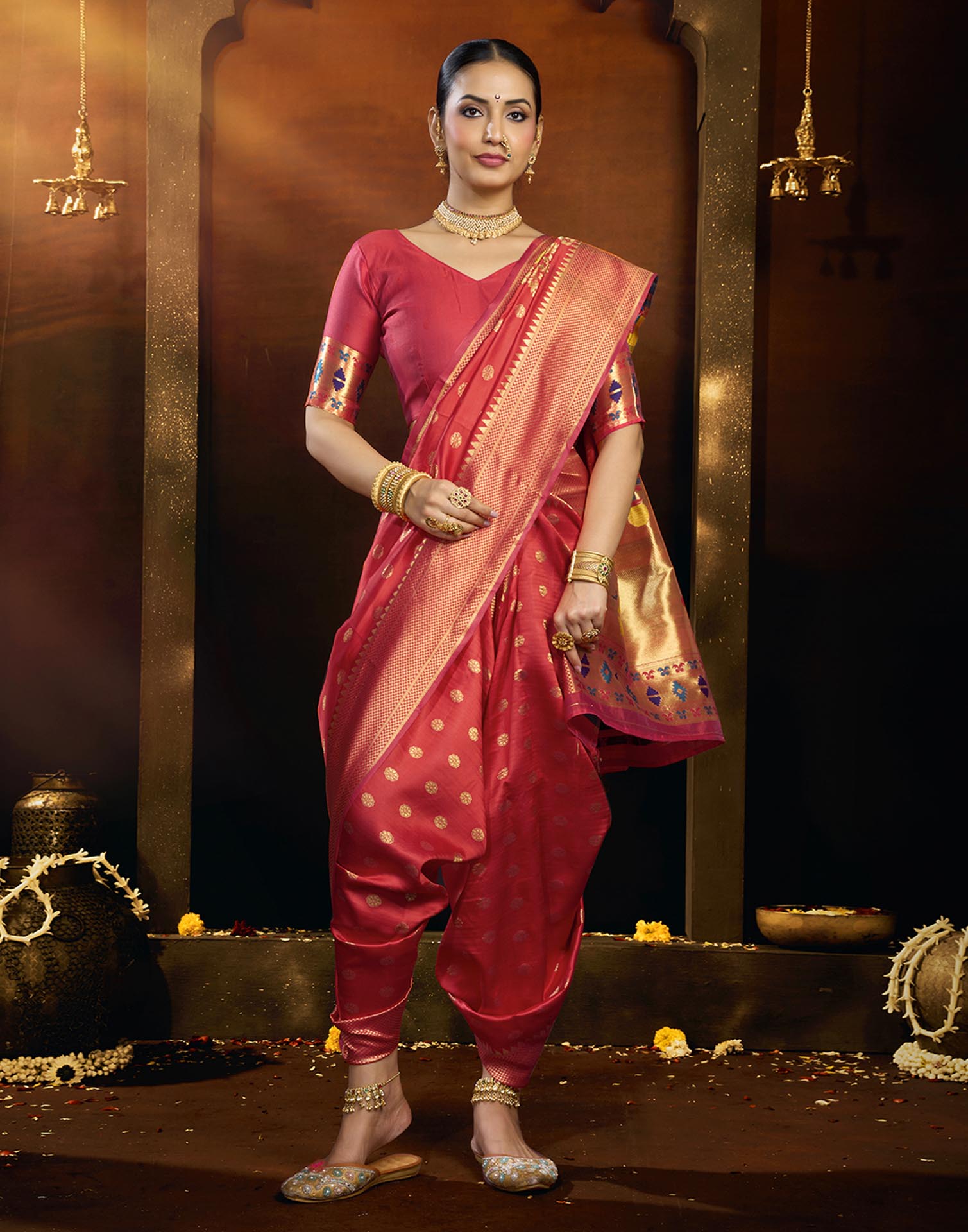 Orange Silk Woven Paithani Saree