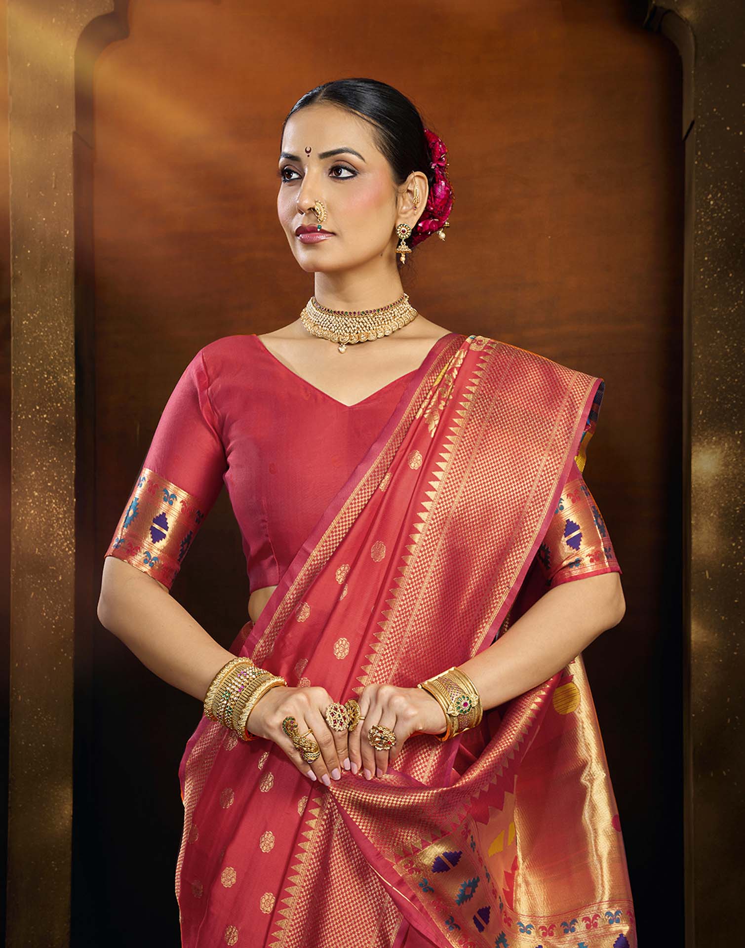 Orange Silk Woven Paithani Saree