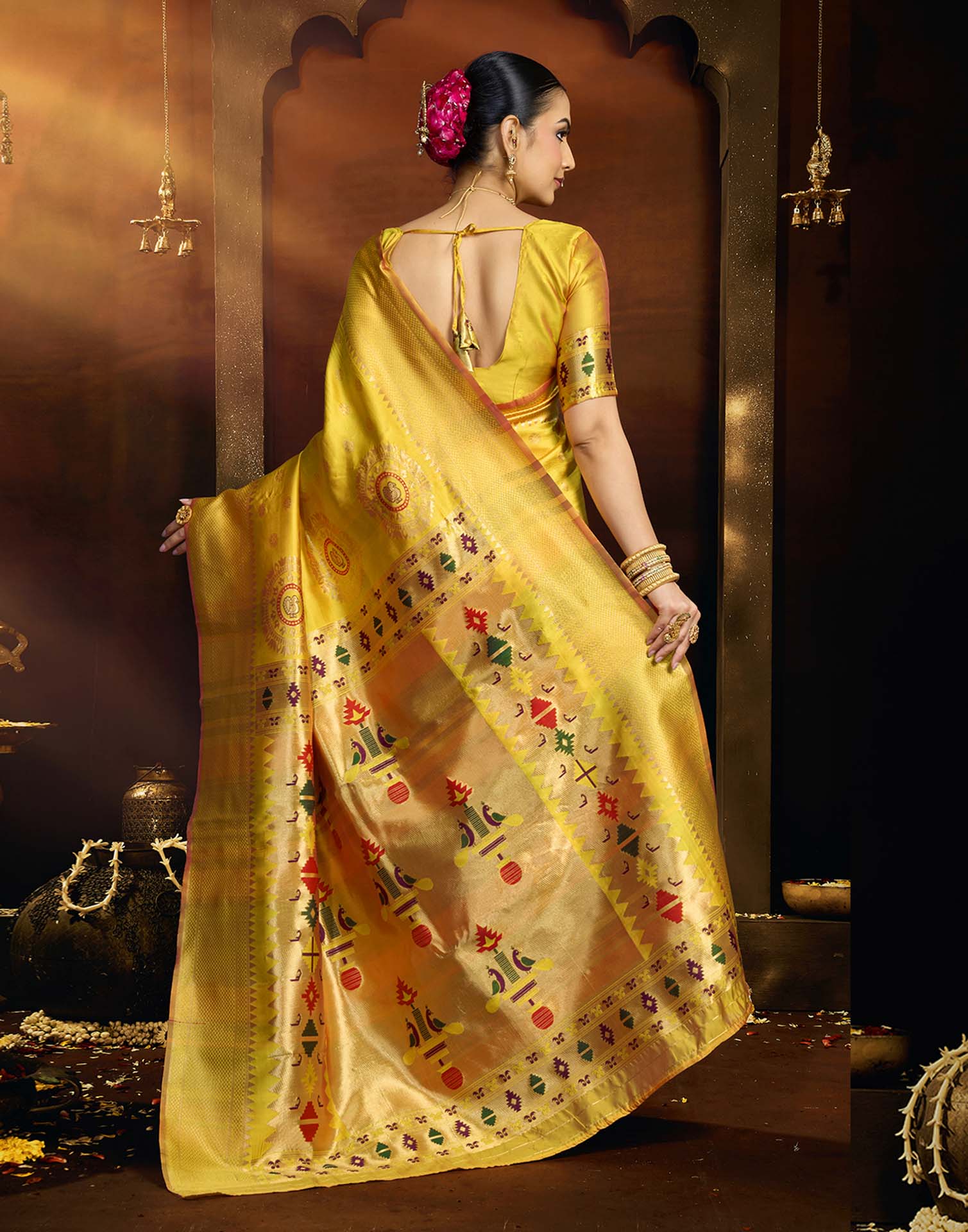 Yellow Silk Woven Paithani Saree