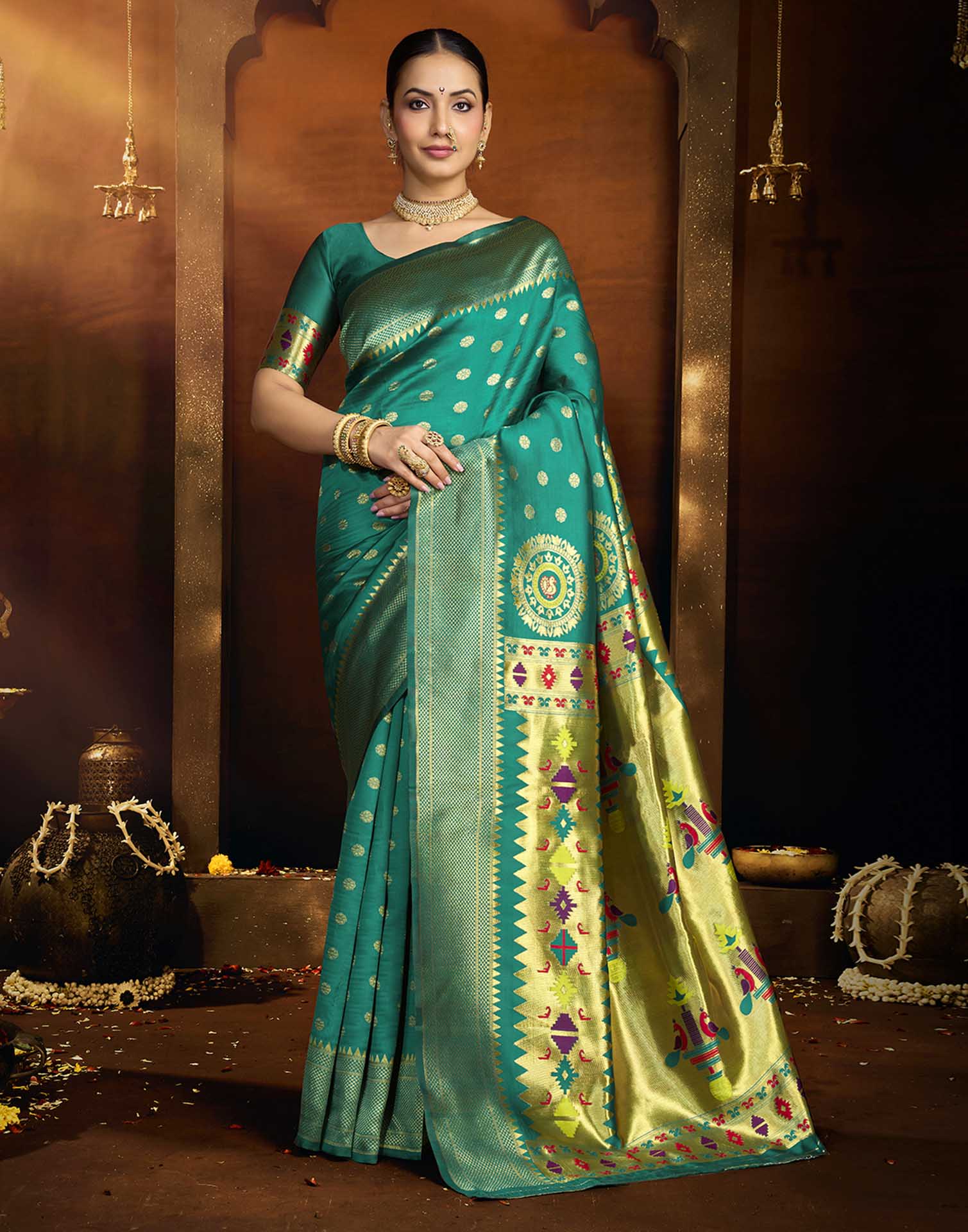 Rama Blue Silk Woven Paithani Saree