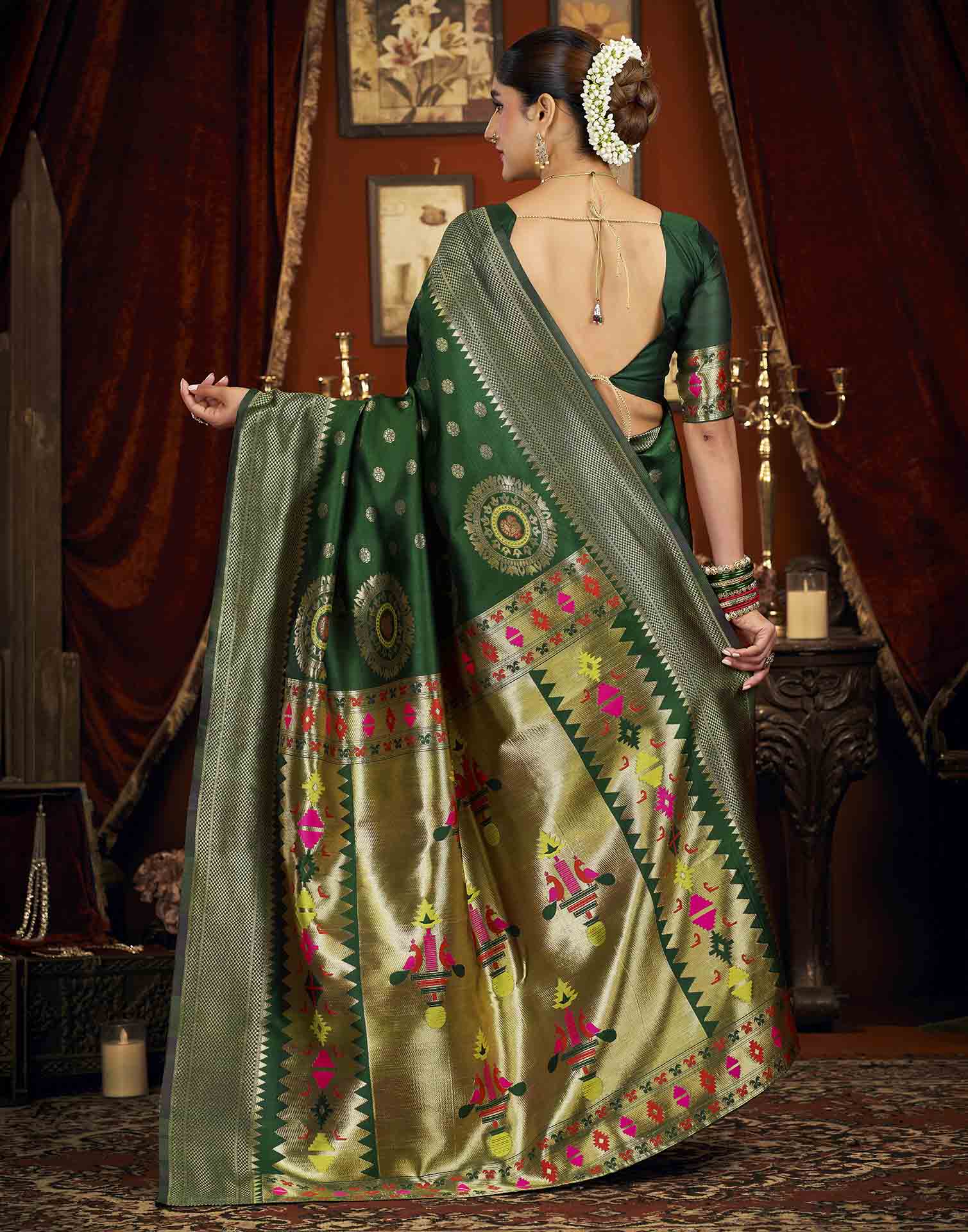 Dark Green Silk Woven Paithani Saree