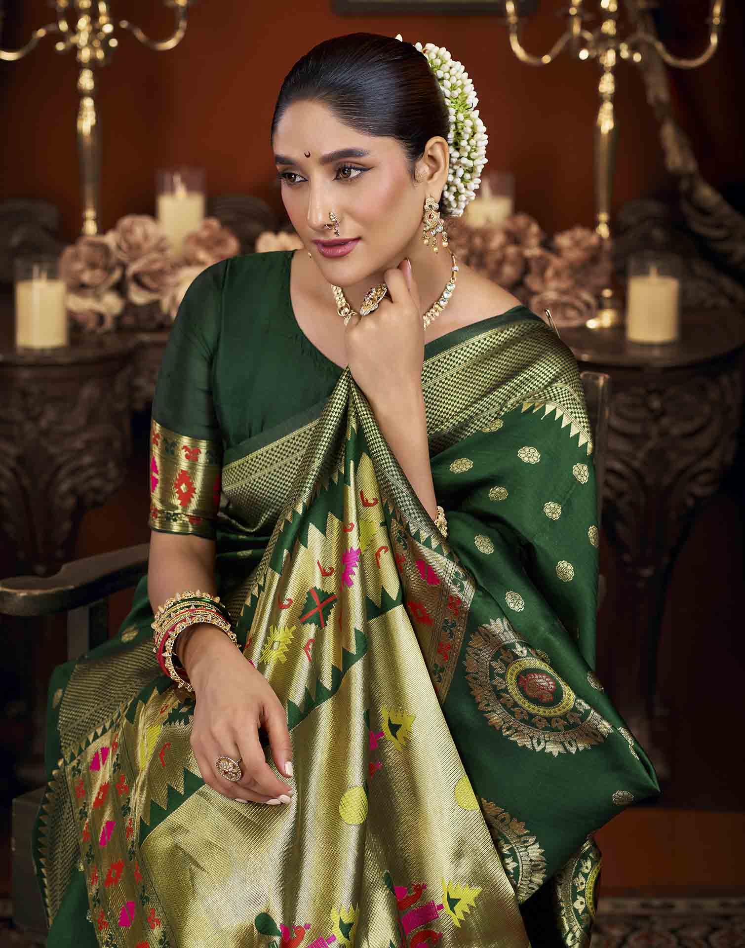 Dark Green Silk Woven Paithani Saree
