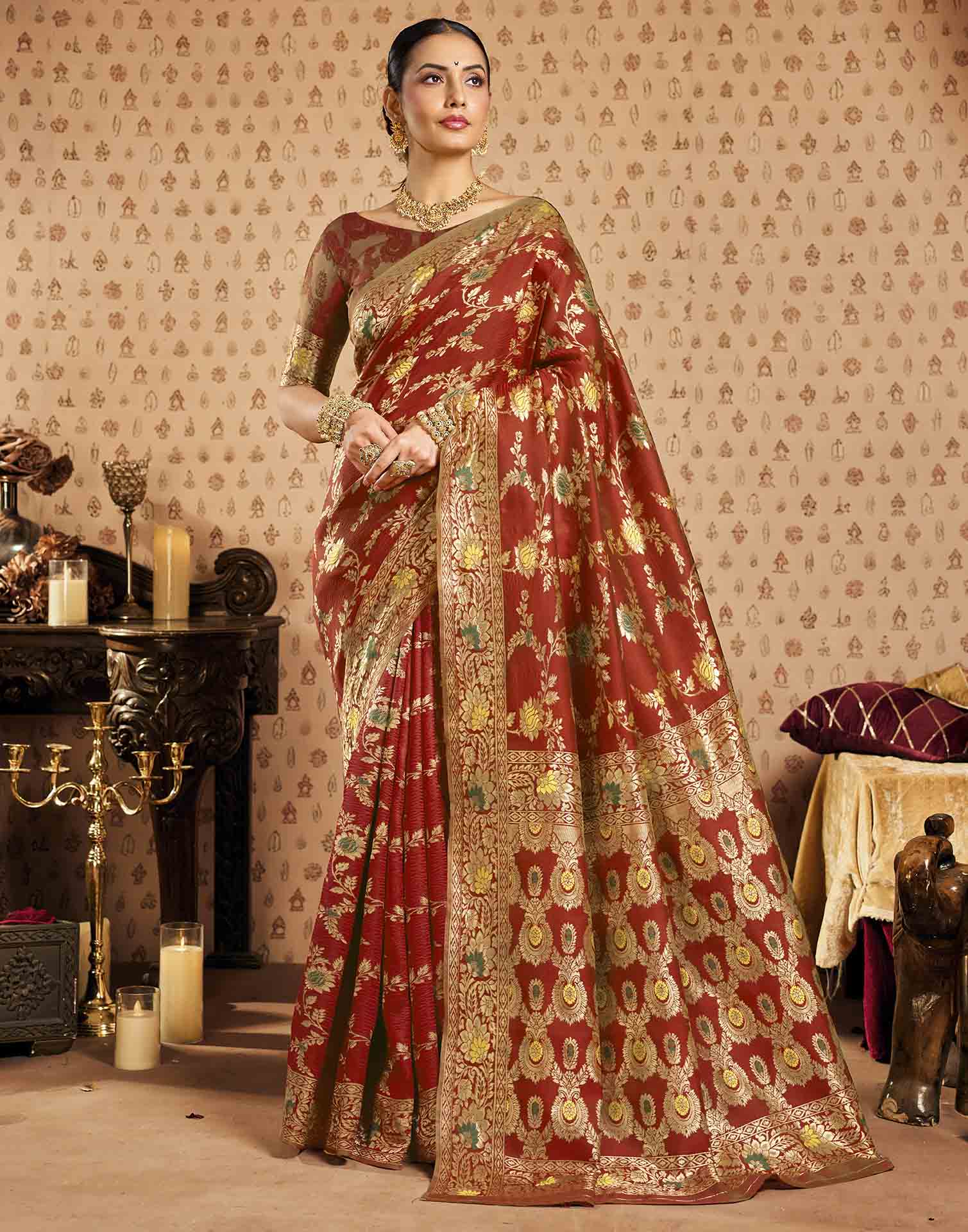 Red Silk Woven Banarasi Saree