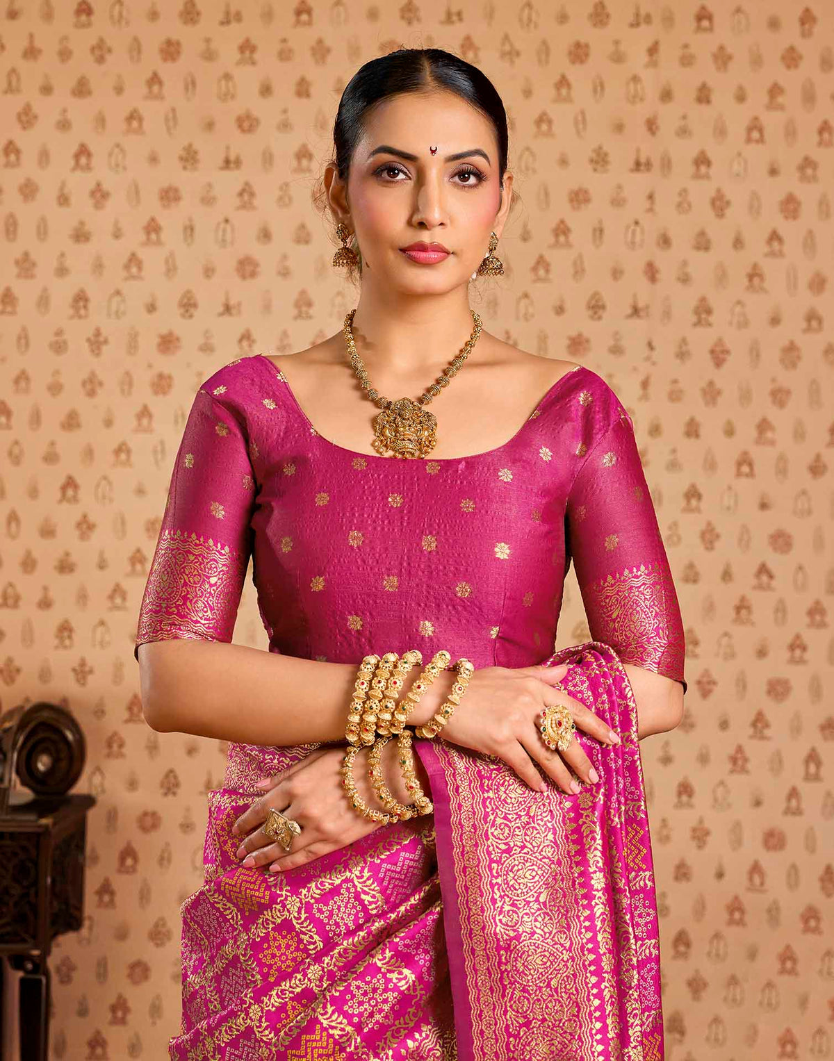 Pink Silk Printed Bandhani Saree
