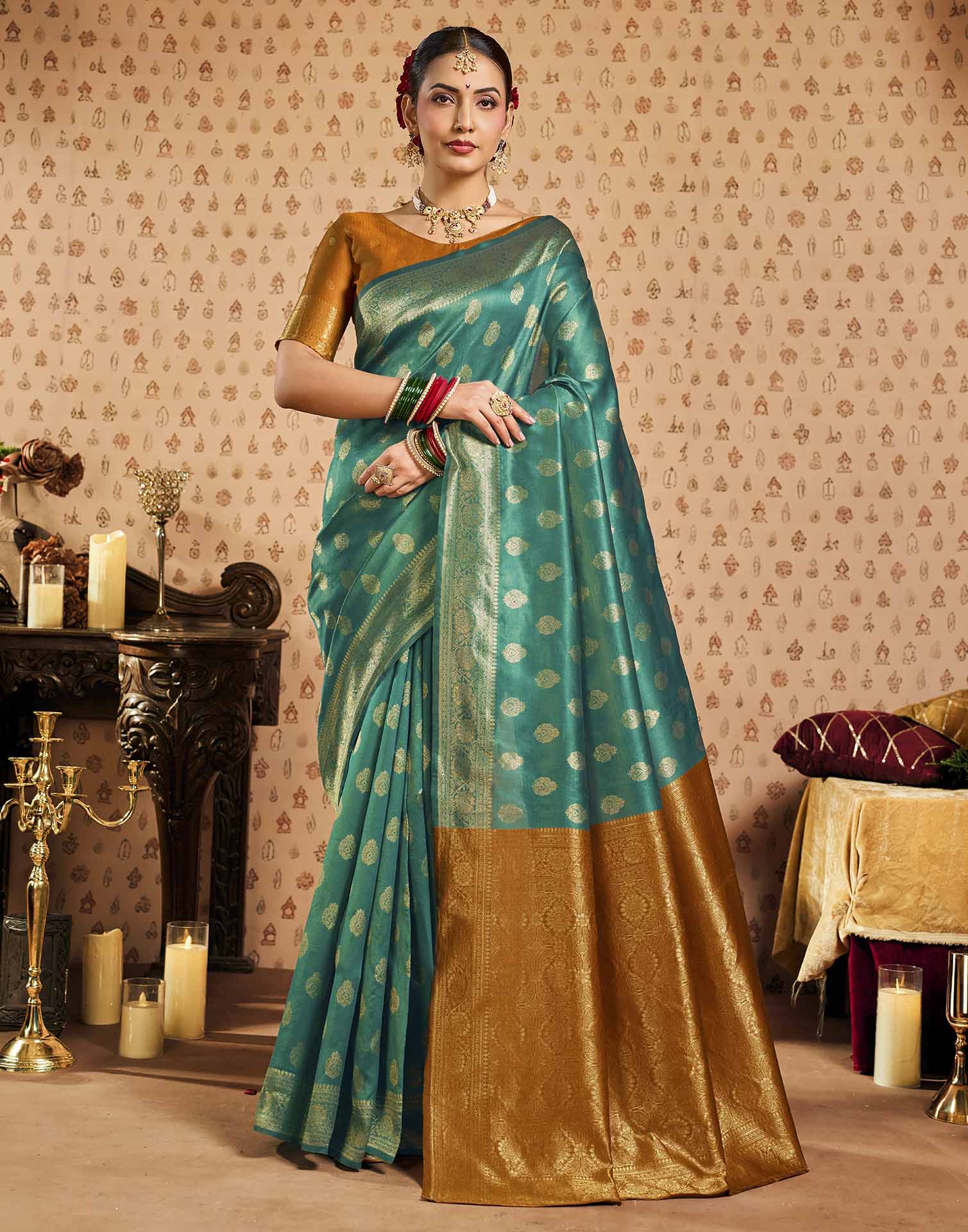 Rama Blue Silk Woven Banarasi Saree